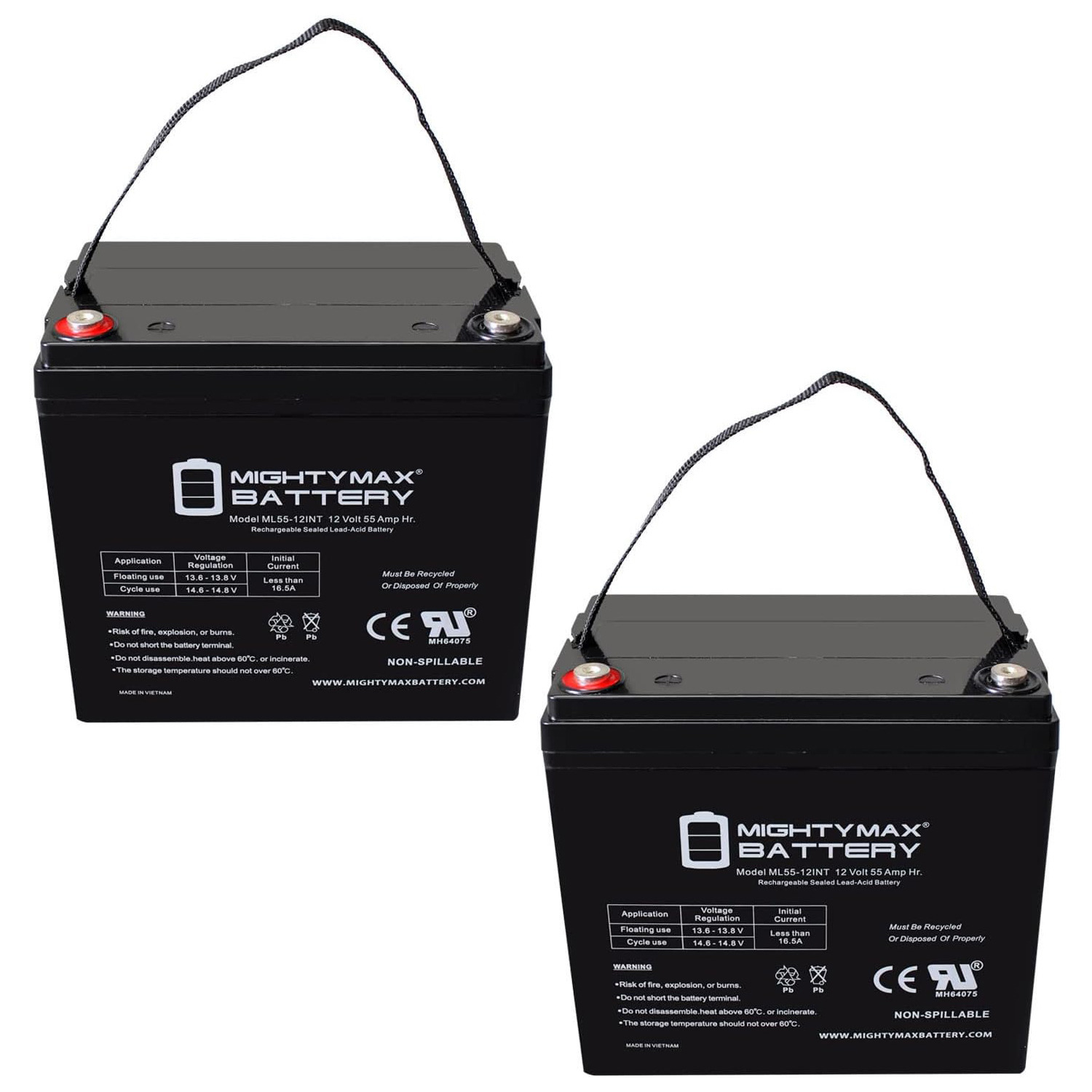 12V 55AH INT Battery Replaces Hy-Security SlideSmart DCS 10F Gate - 2 Pack