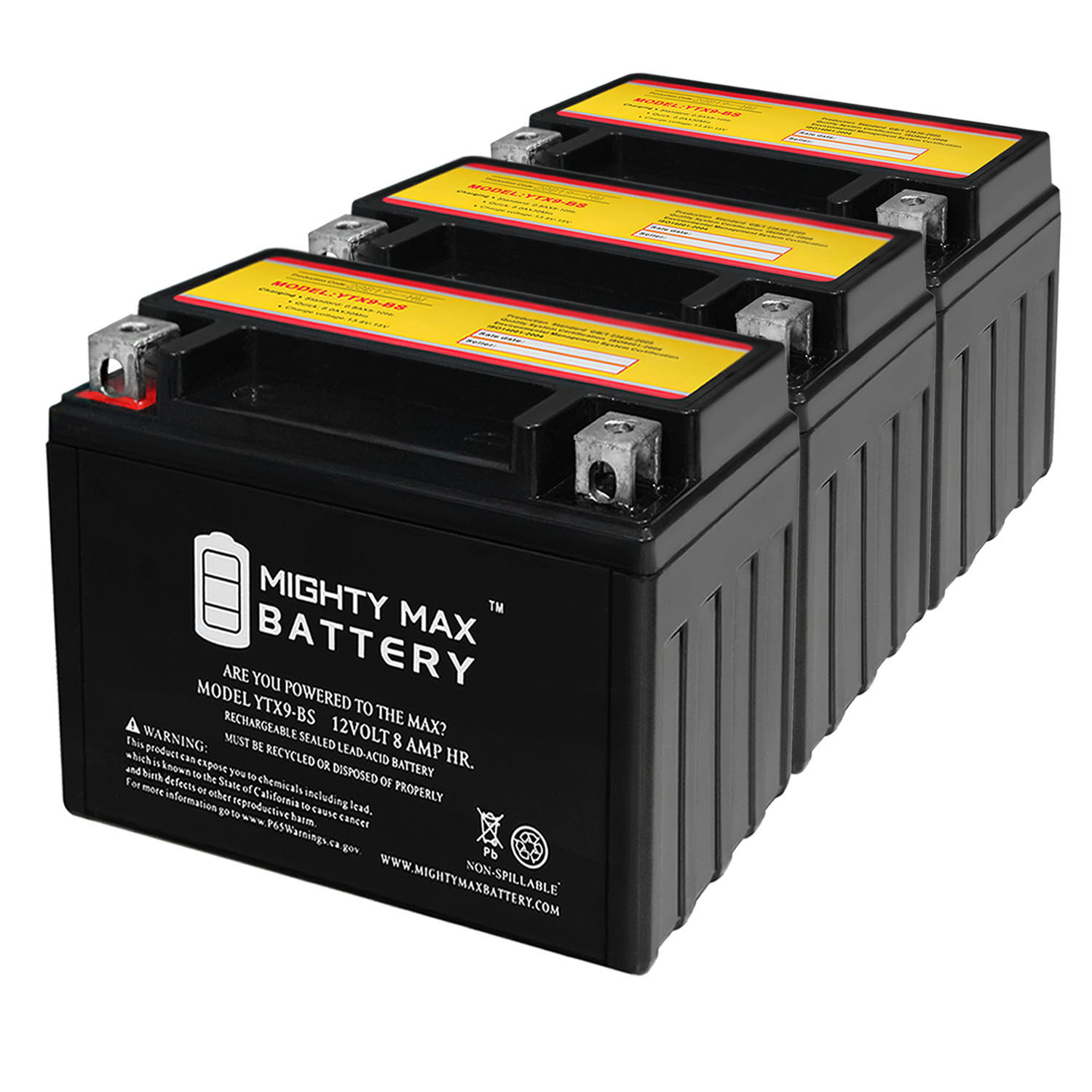 YTX9-BS SLA Replacement Battery for Poweroad YG9-BS - 3 Pack