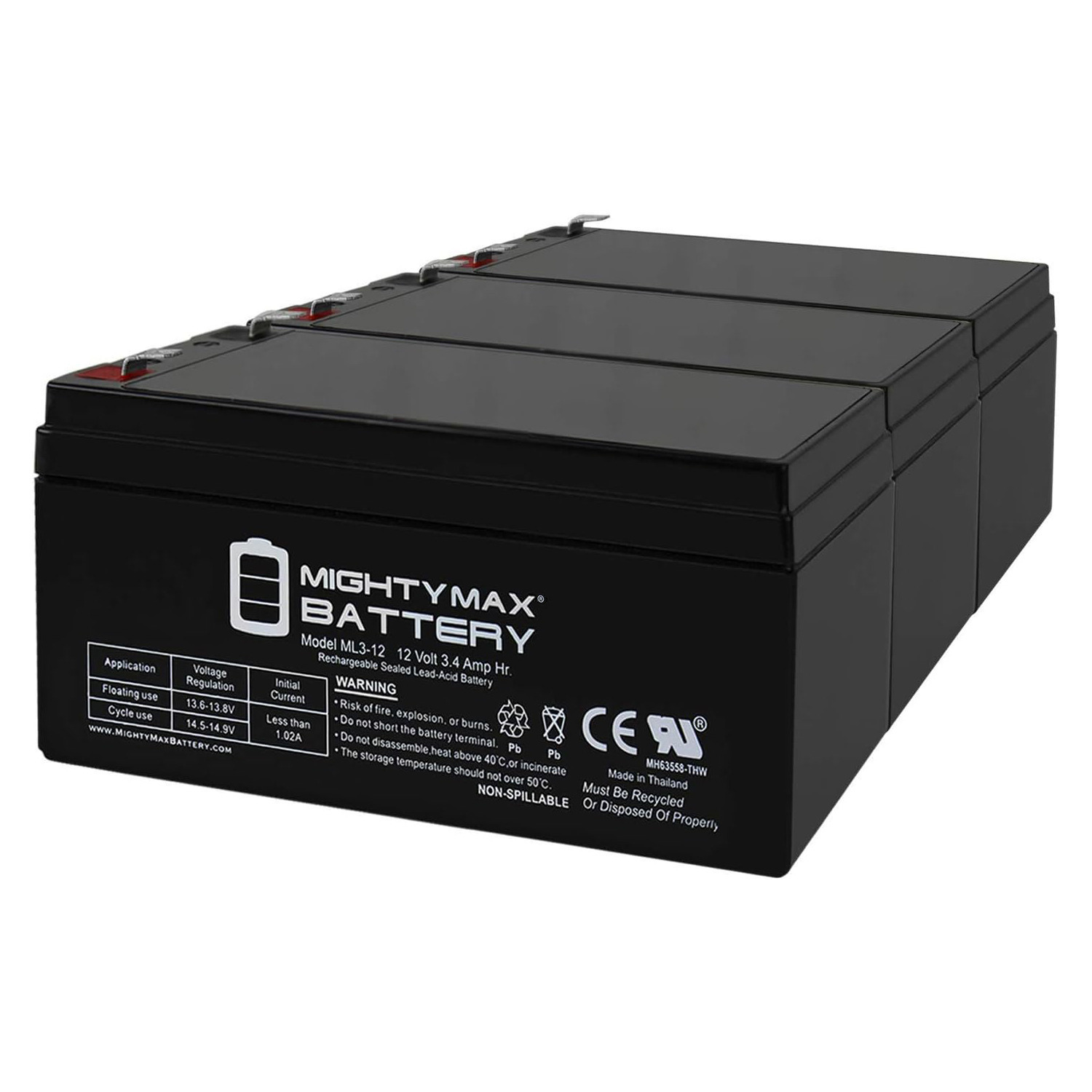 12V 3AH SLA Replacement Battery for PowerStar PS12-3.3-247 - 3 Pack
