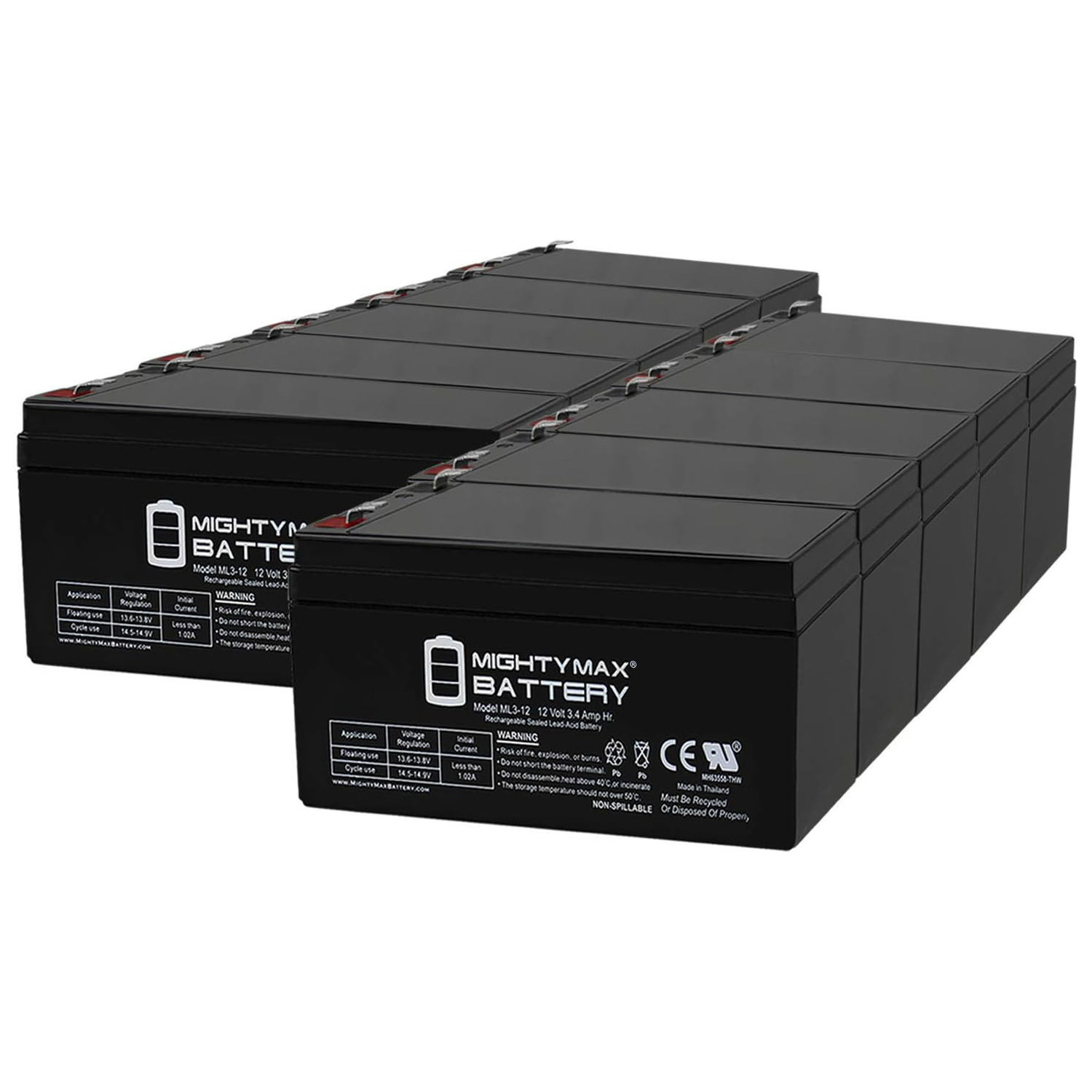 12V 3AH SLA Replacement Battery for FG20341 Fiamm - 10 Pack