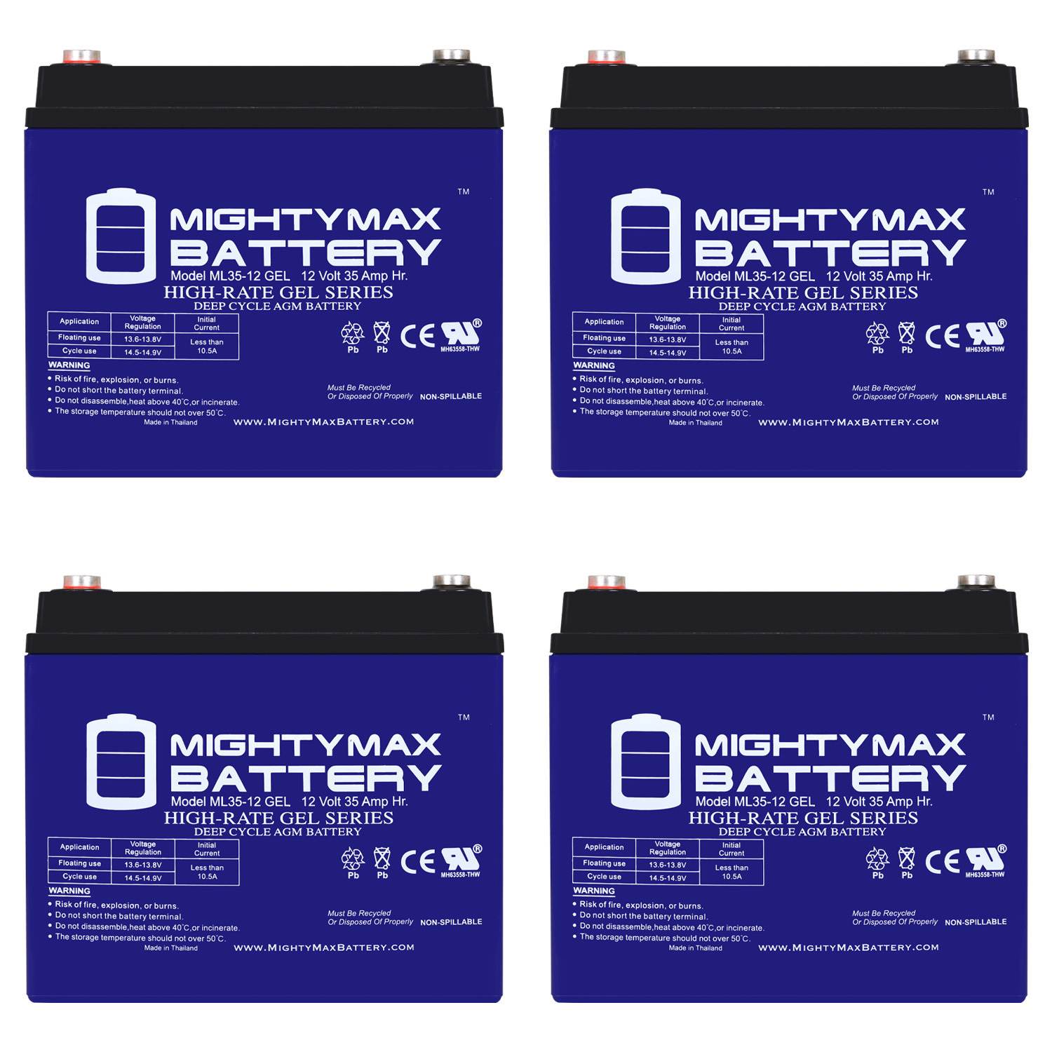 12V 35AH GEL Replacement Battery for Quickie V121 14 - 4 Pack