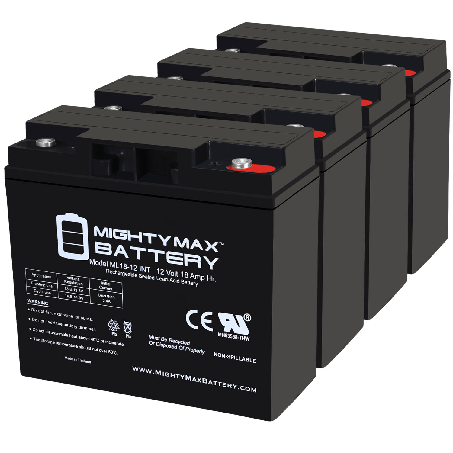 12V 18AH INT Replacement Battery for ADI 804077 - 4 Pack