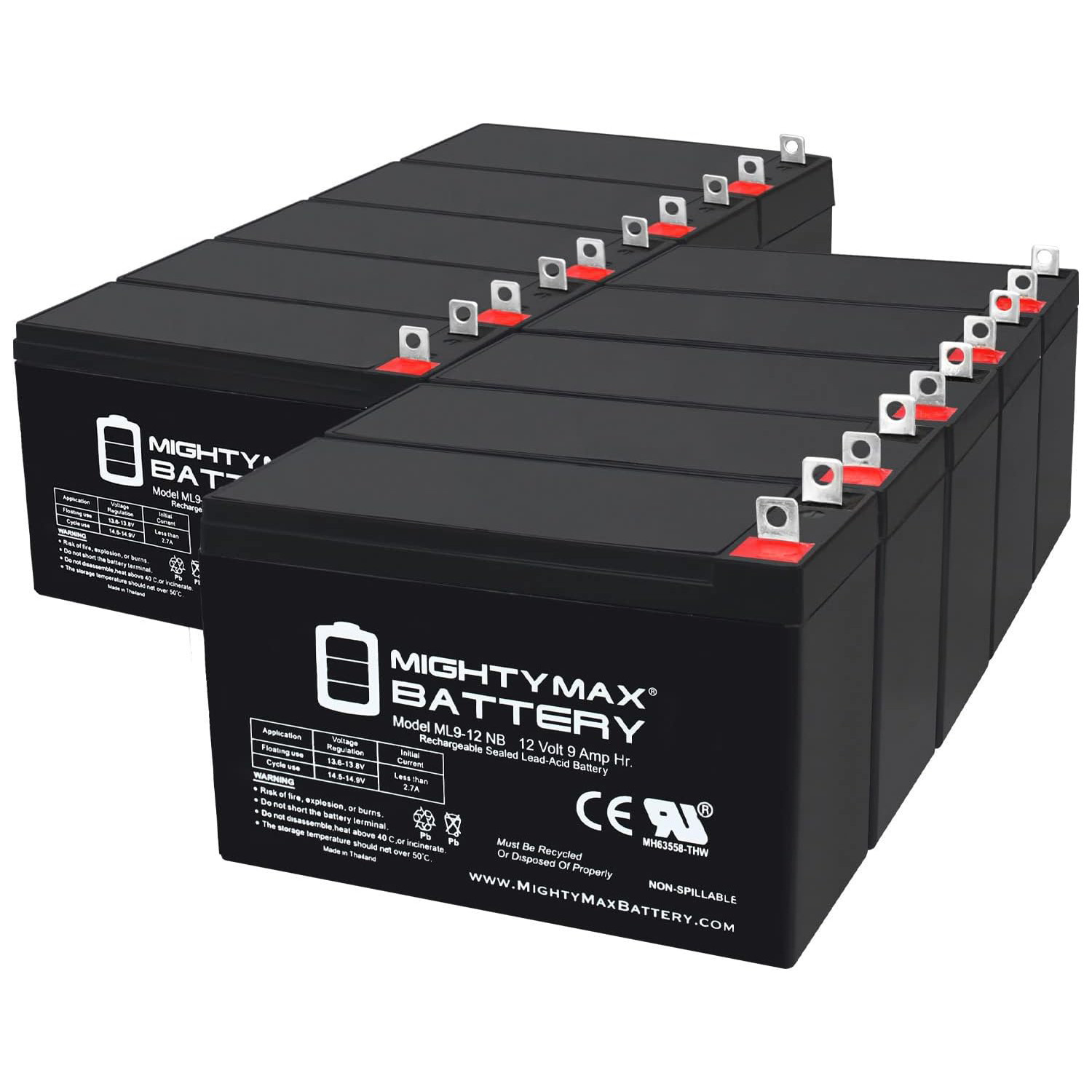 12V 9AH SLA Replacement Battery for Generac GP8000E Electric Generator - 10 Pack