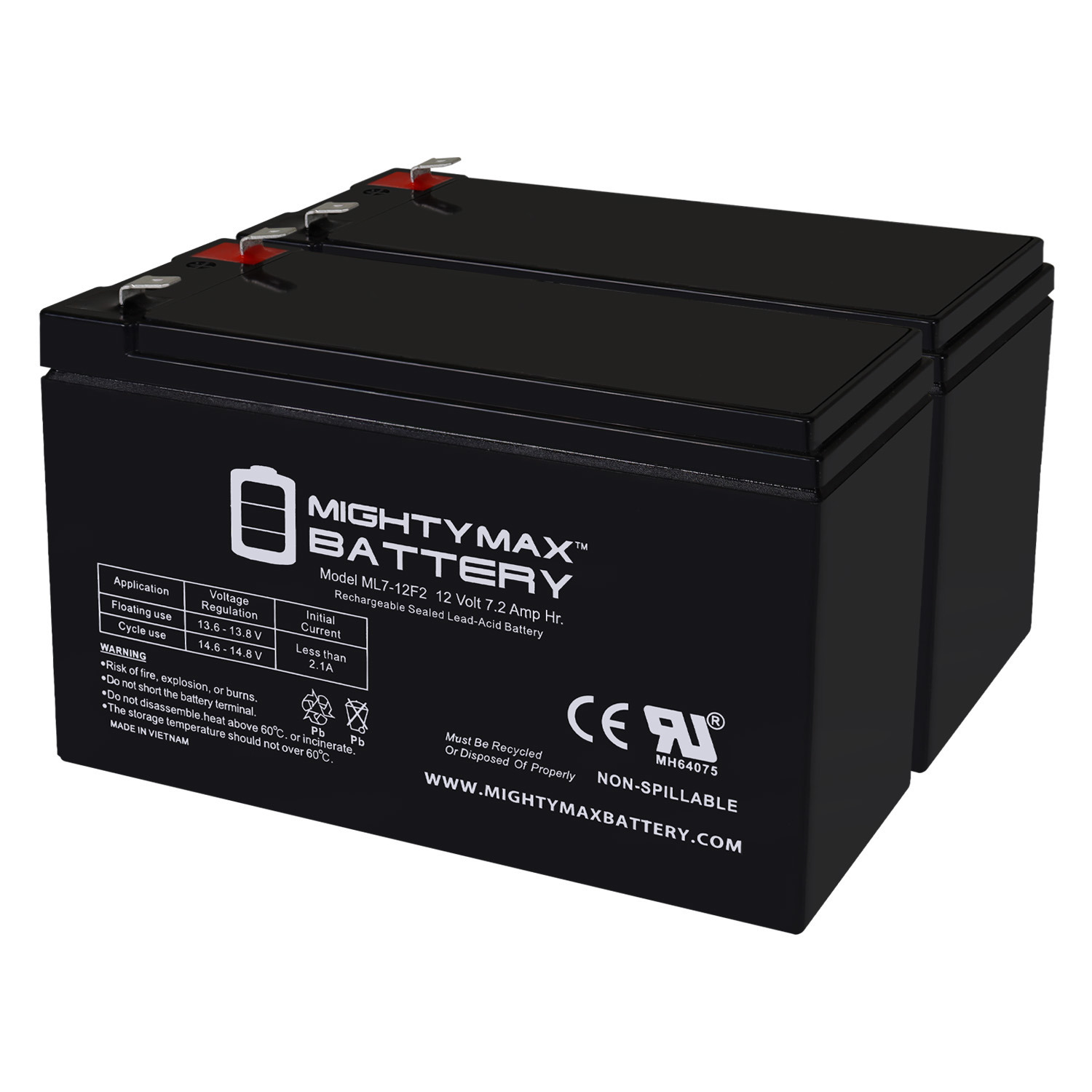 12V 7Ah F2 Replacement Battery for Digital Security BD 712 - 2 Pack