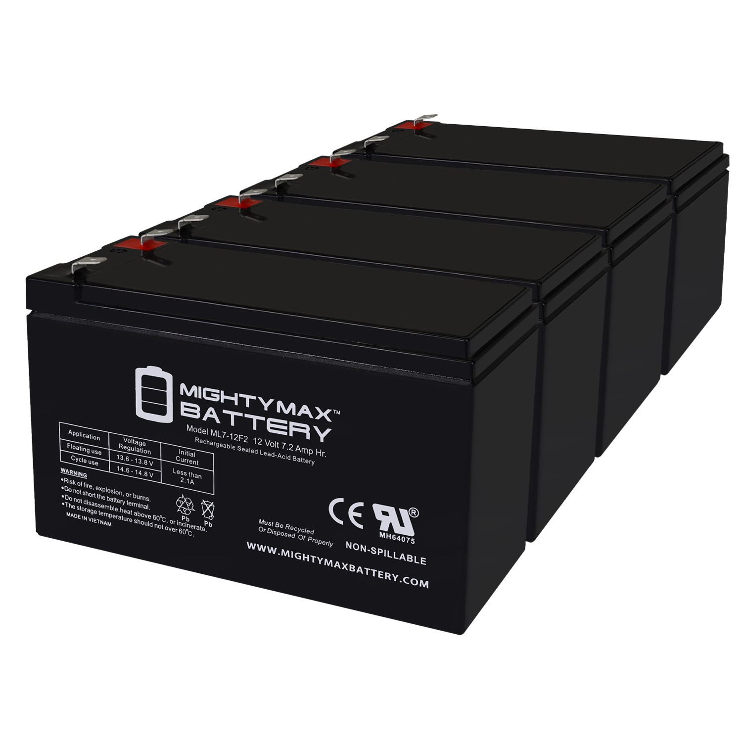 12V 7Ah F2 Replacement Battery for Digital Security BD 712 - 4 Pack