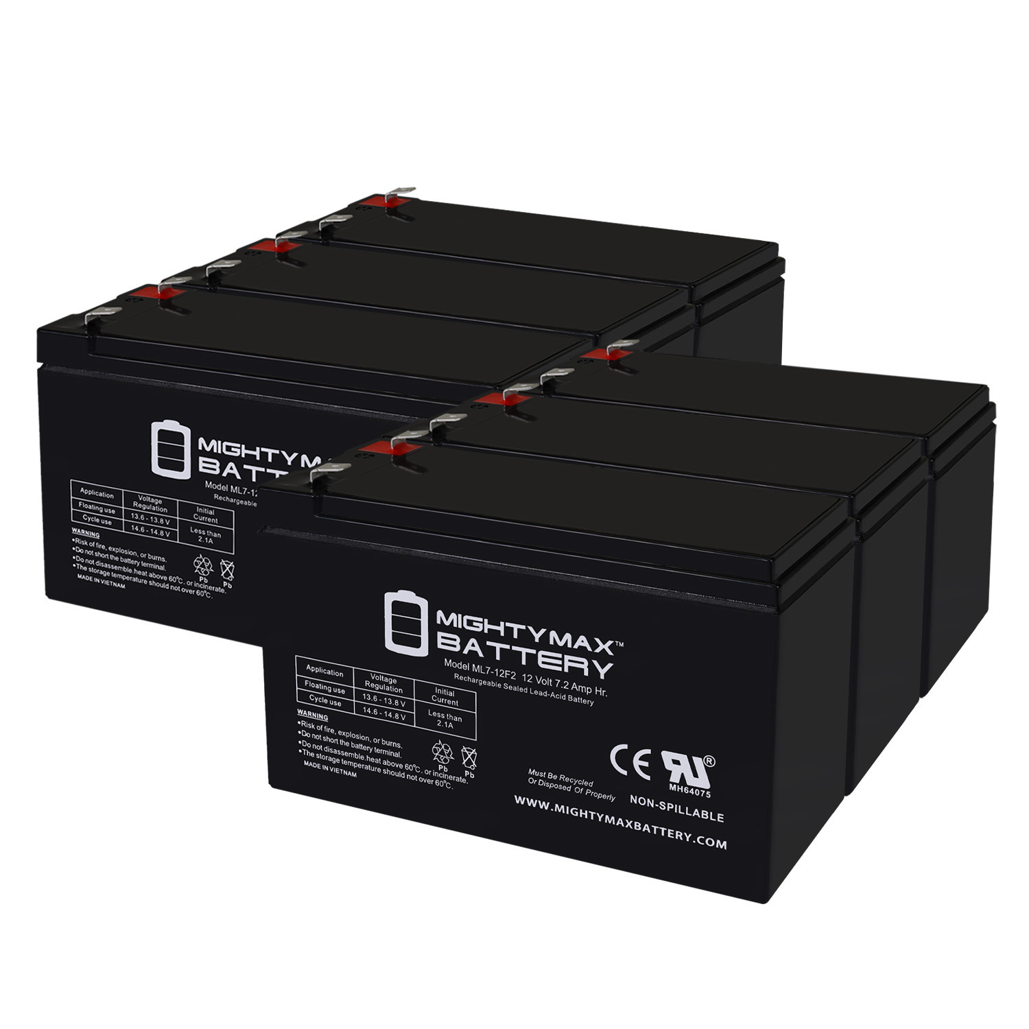 12V 7Ah F2 Replacement Battery for Digital Security BD 712 - 6 Pack