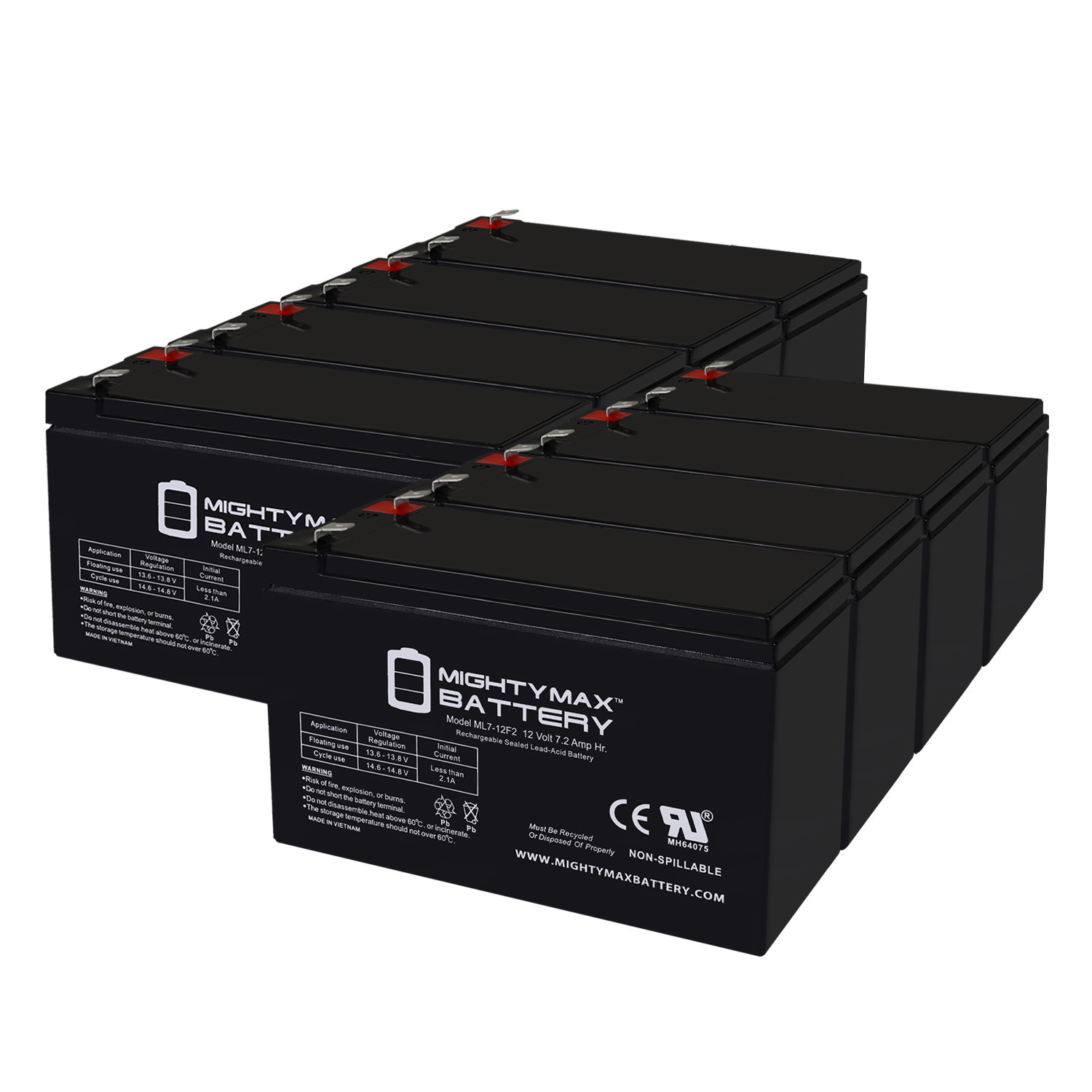 12V 7Ah F2 Sealed Lead Acid Replacement Battery for Zipp SLA-12V-8AH - 8 Pack