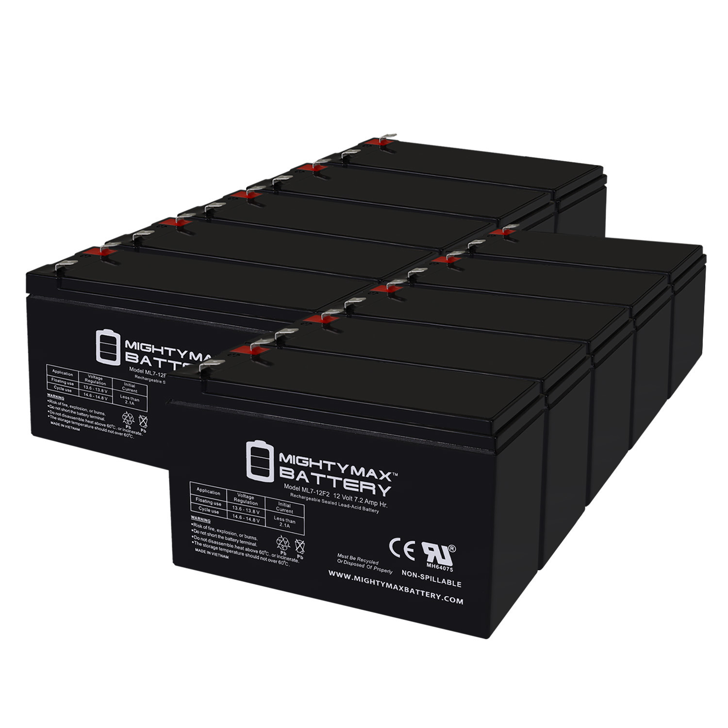 12V 7Ah F2 Sealed Lead Acid Replacement Battery for Zipp SLA-12V-8AH - 10 Pack