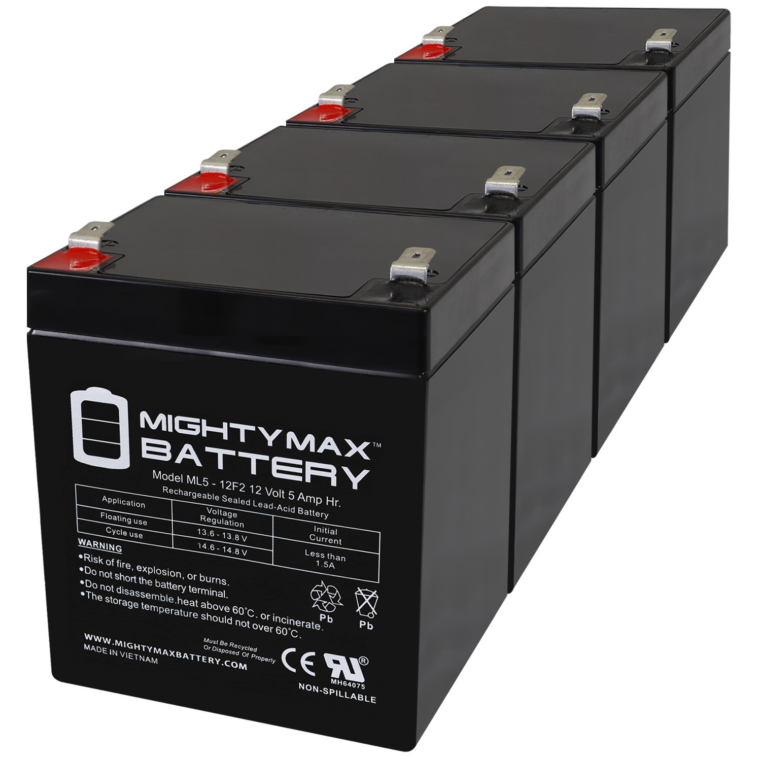 12V 5Ah F2 SLA Replacement Battery for Continental CB1250-F2 - 4 Pack