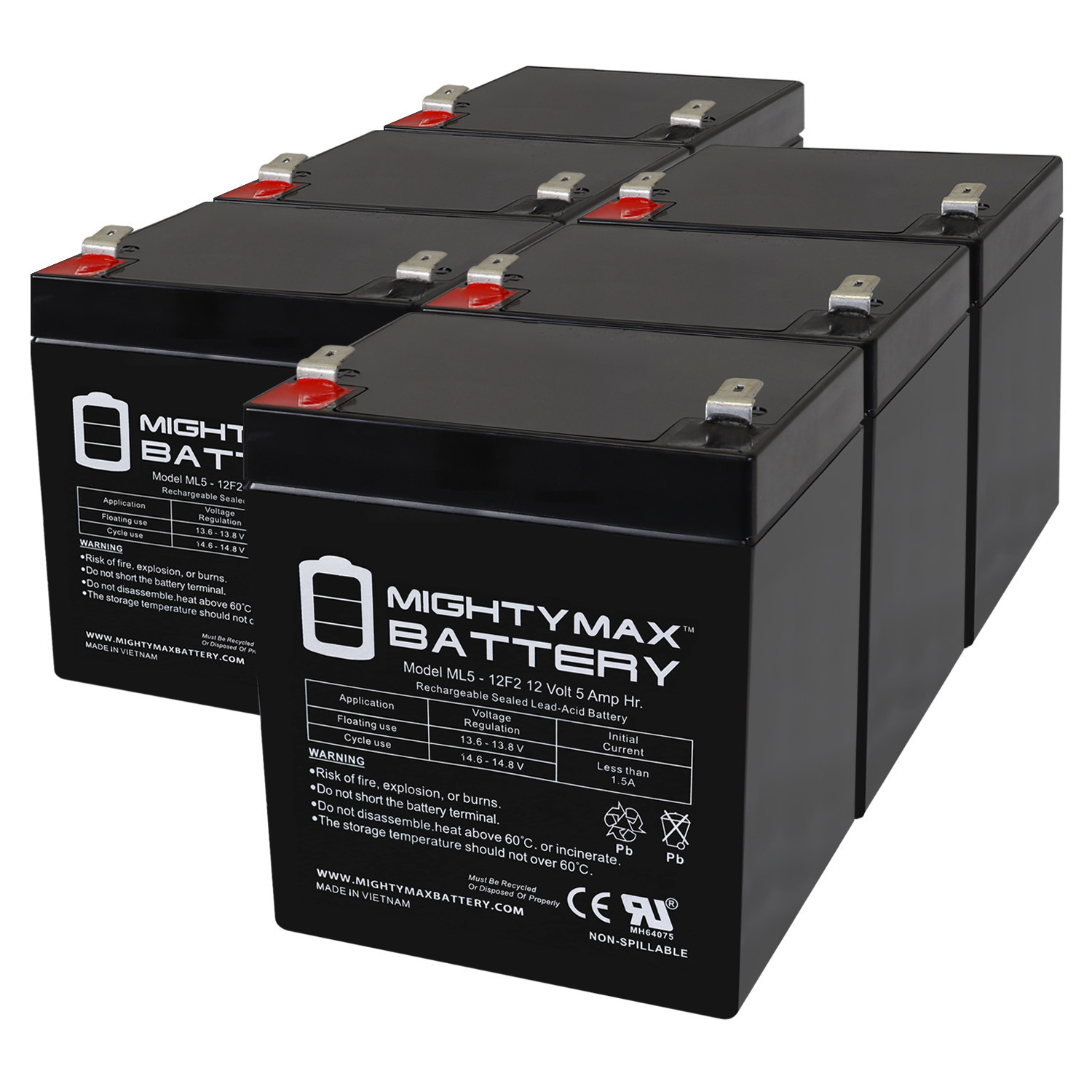 12V 5Ah F2 SLA Replacement Battery for Razor Junior Electric - 6 Pack