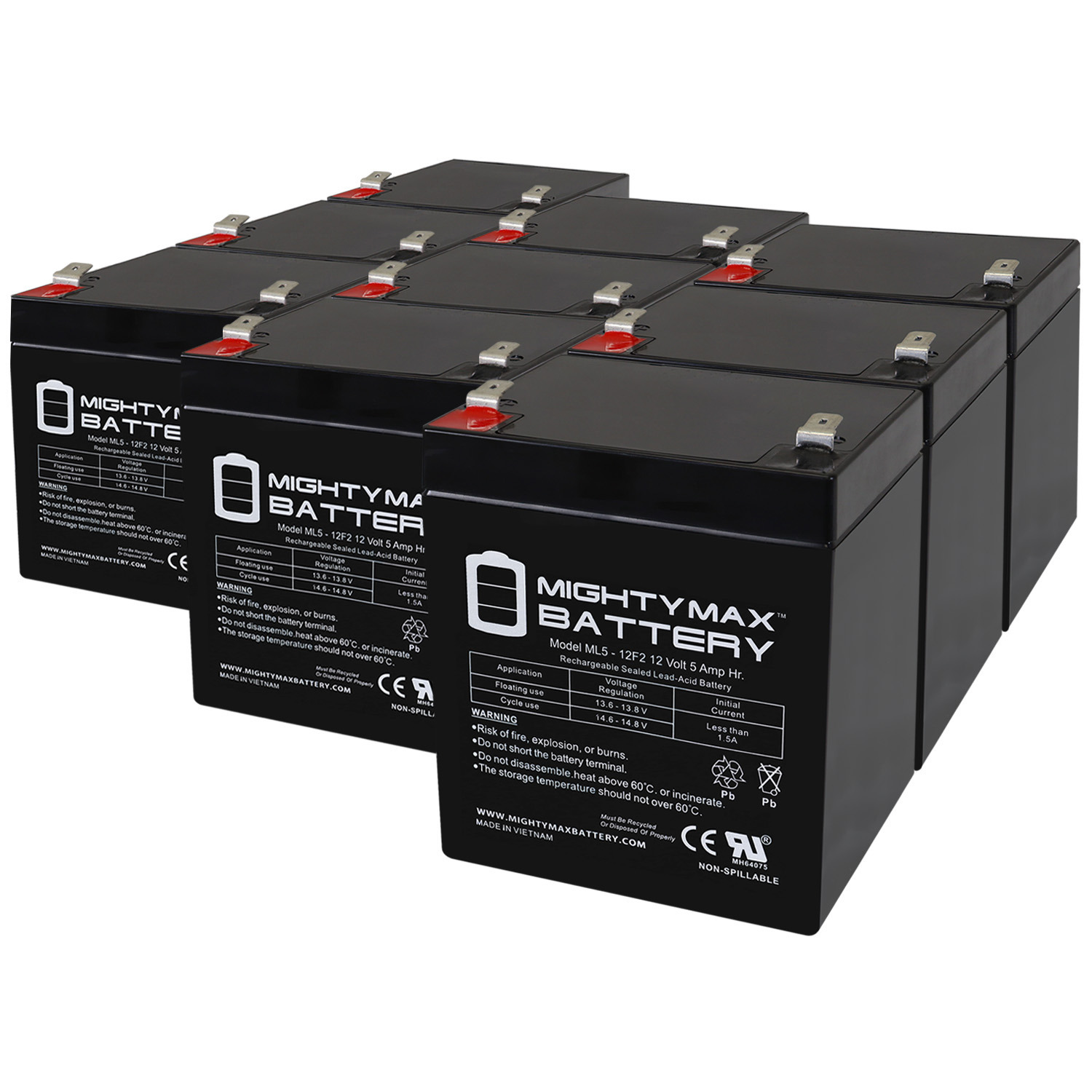 12V 5Ah F2 SLA Replacement Battery for Continental CB1250-F2 - 9 Pack