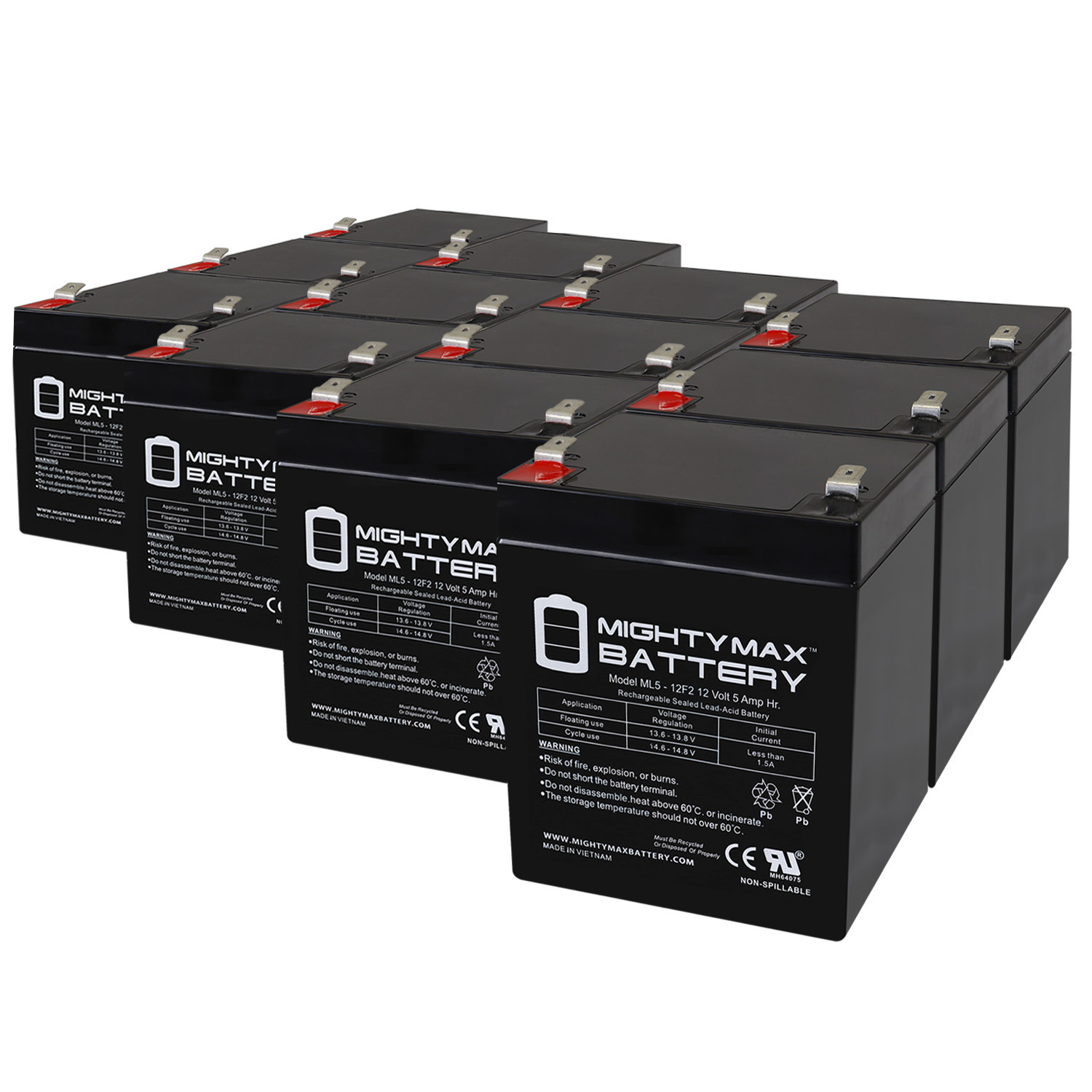 12V 5Ah F2 SLA Replacement Battery for Ritar RT1245H-F2 - 12 Pack