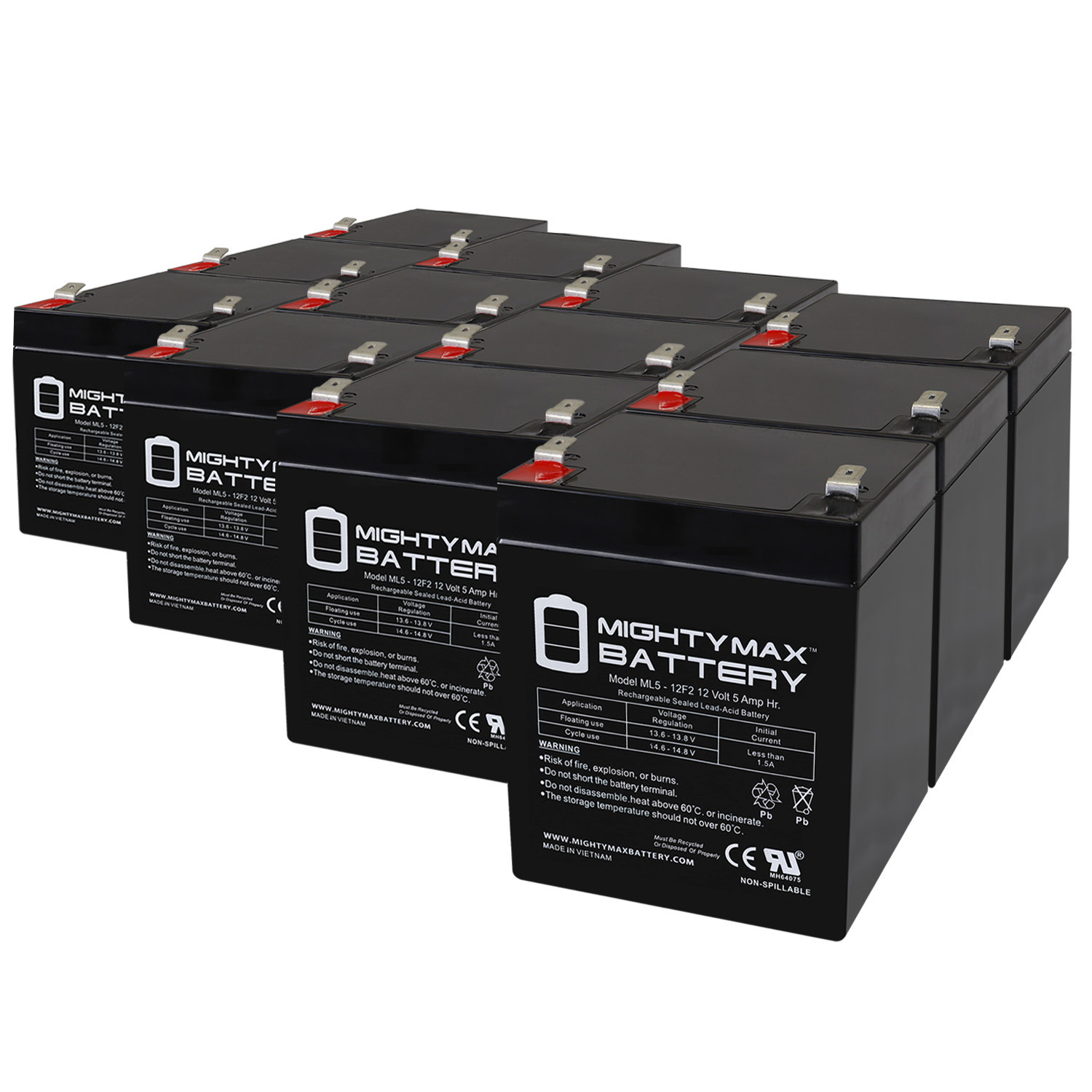 12V 5Ah F2 SLA Replacement Battery for Razor PowerRider 360 - 12 Pack