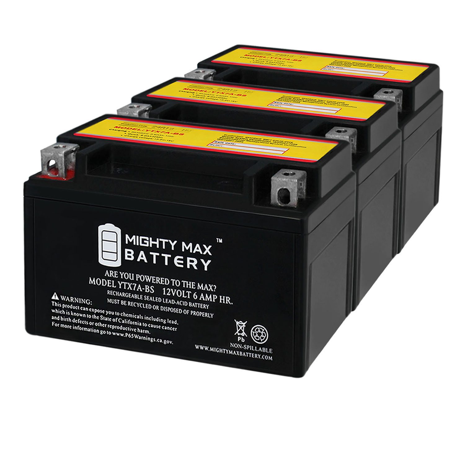 YTX7A-BS Replacement Battery Compatible with PowerTex YTX7A-BS - 3 Pack