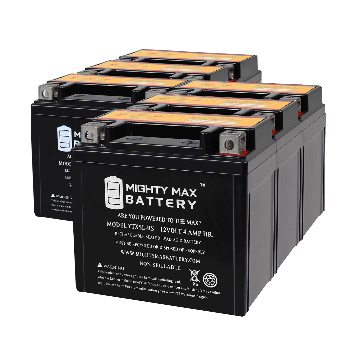 YTX5L-BS MOTORCYCLE BATTERY REPLACEMENT - 12V 4AH - 80 CCA - 6 PACK