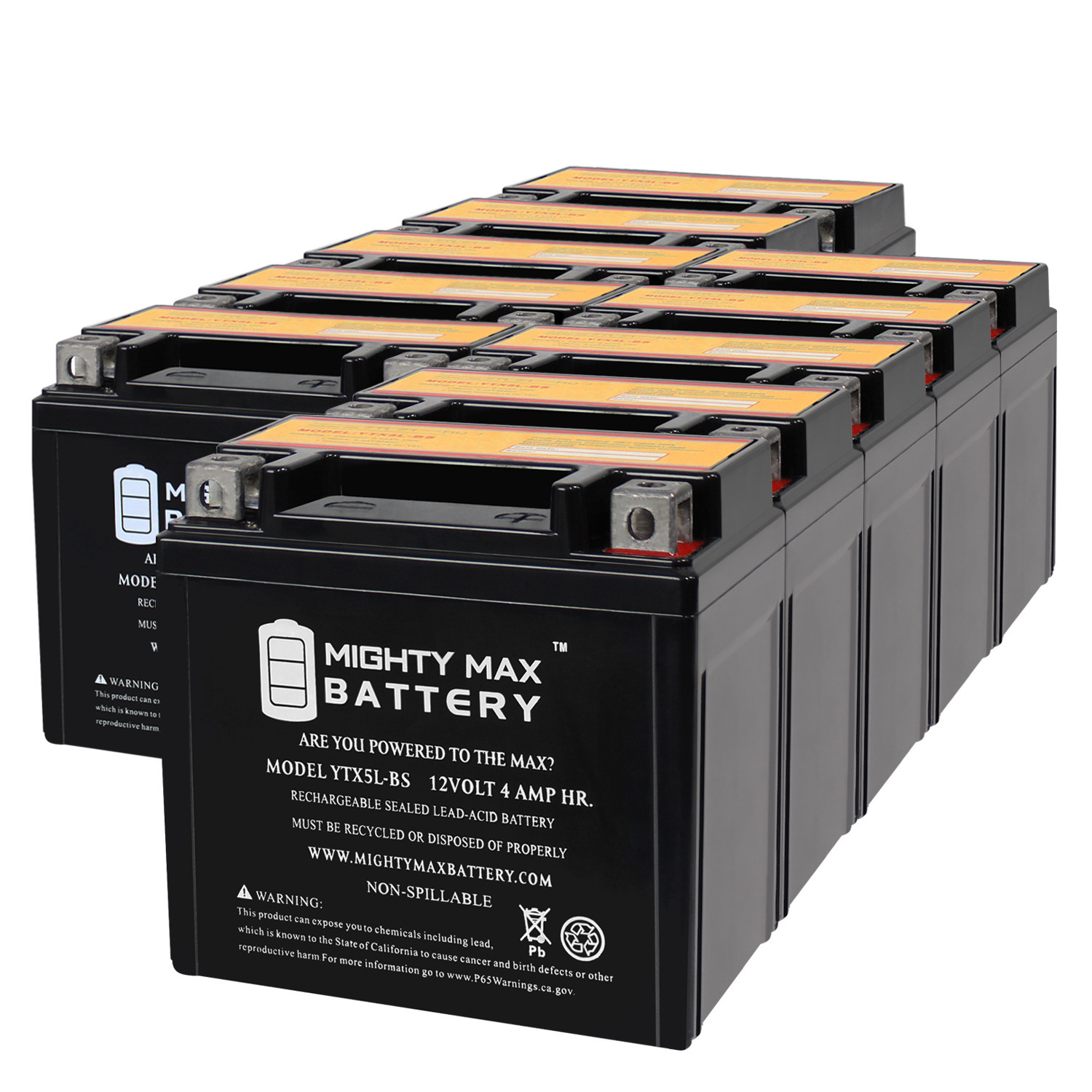 YTX5L-BS MOTORCYCLE BATTERY REPLACEMENT - 12V 4AH - 80 CCA - 10 PACK