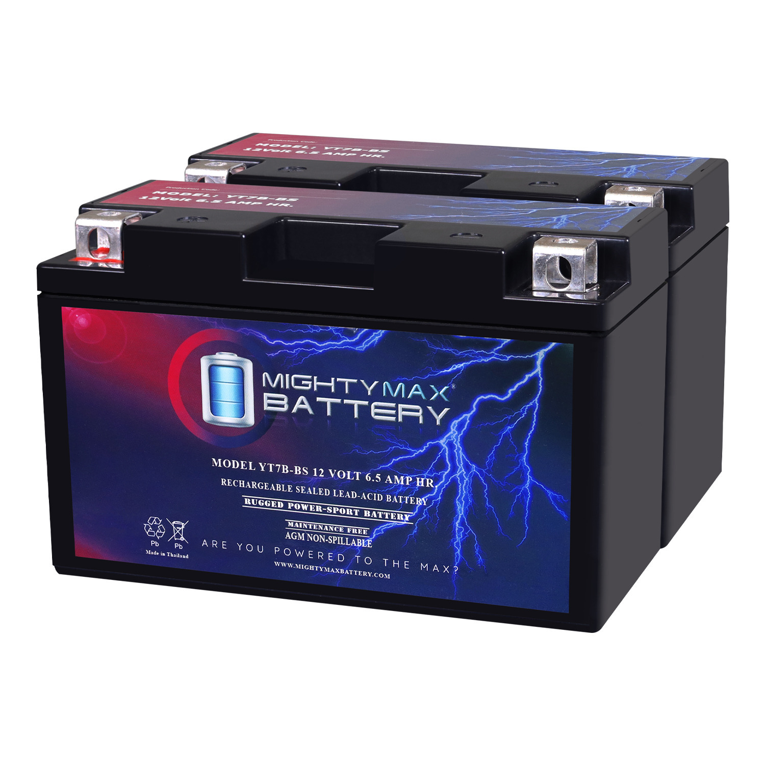 YT7B-BS 12V 6.5AH Replacement Battery Compatible with Exide YT7B-BS - 2 Pack
