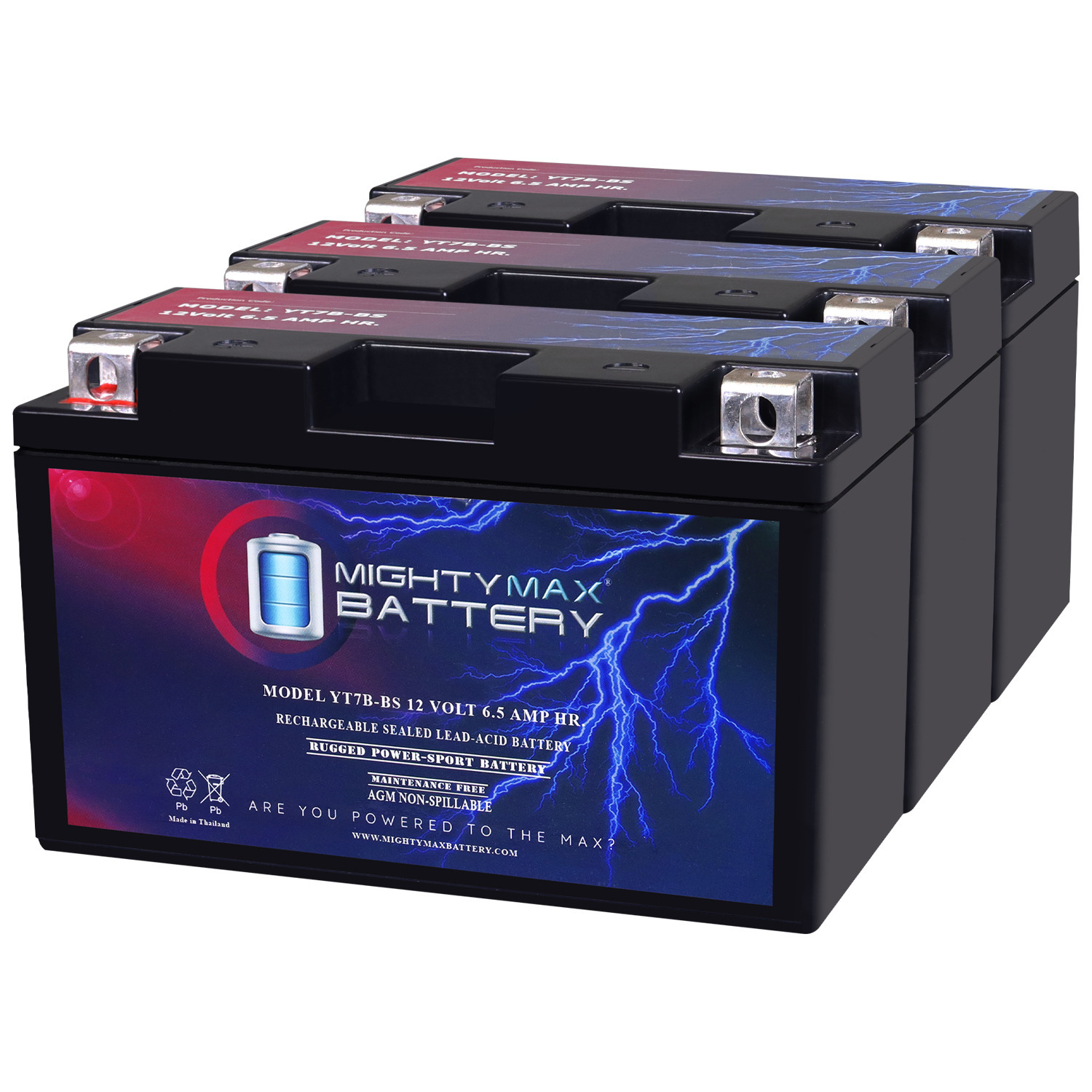 YT7B-BS 12V 6.5AH Replacement Battery Compatible with Genuine SkyRich YT7B-BS - 3 Pack