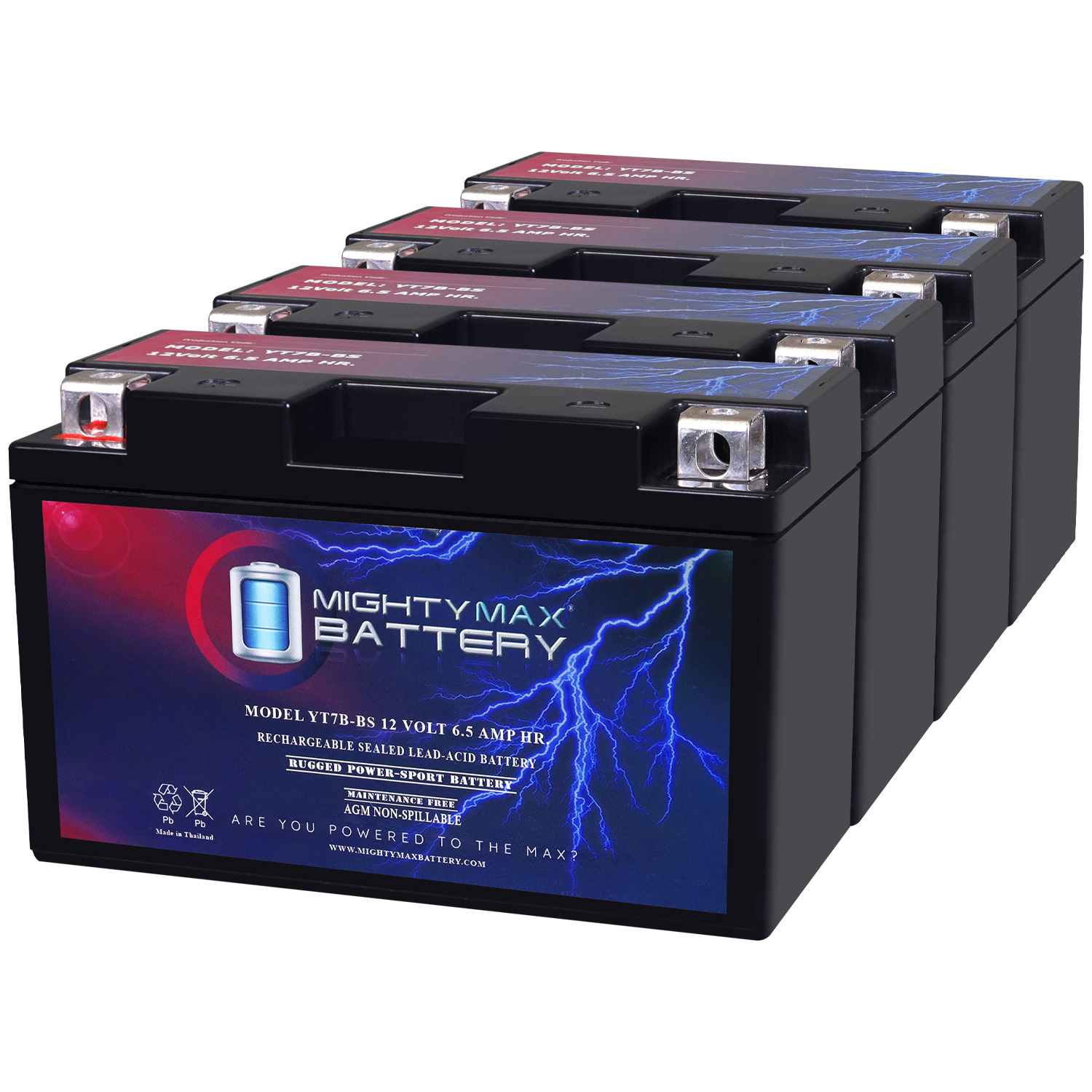 YT7B-BS 12V 6.5AH Replacement Battery compatible with SigmasTek ST7B-BS  Powersport - 4 Pack