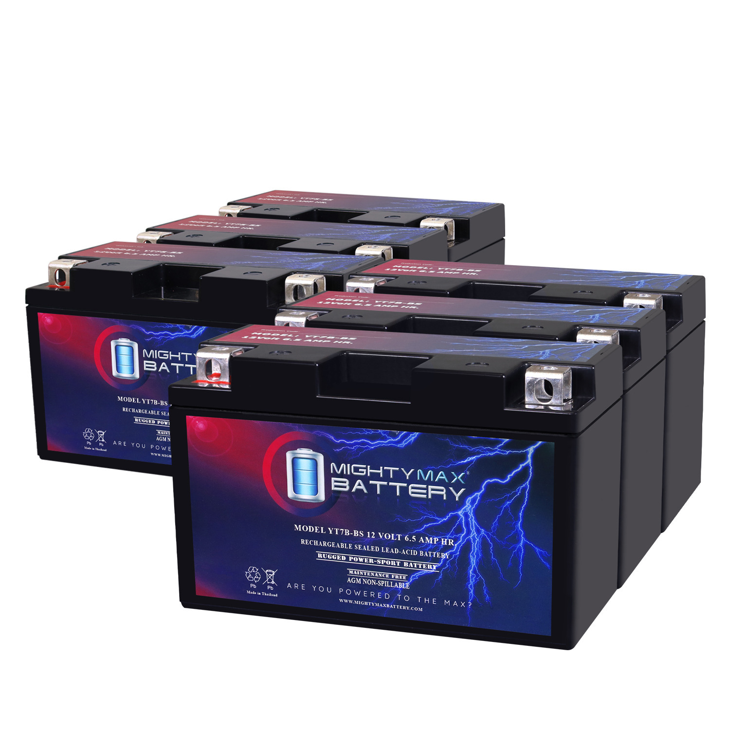 YT7B-BS 12V 6.5AH Replacement Battery Compatible with Magneti Marelli YT7B-BS - 6 Pack