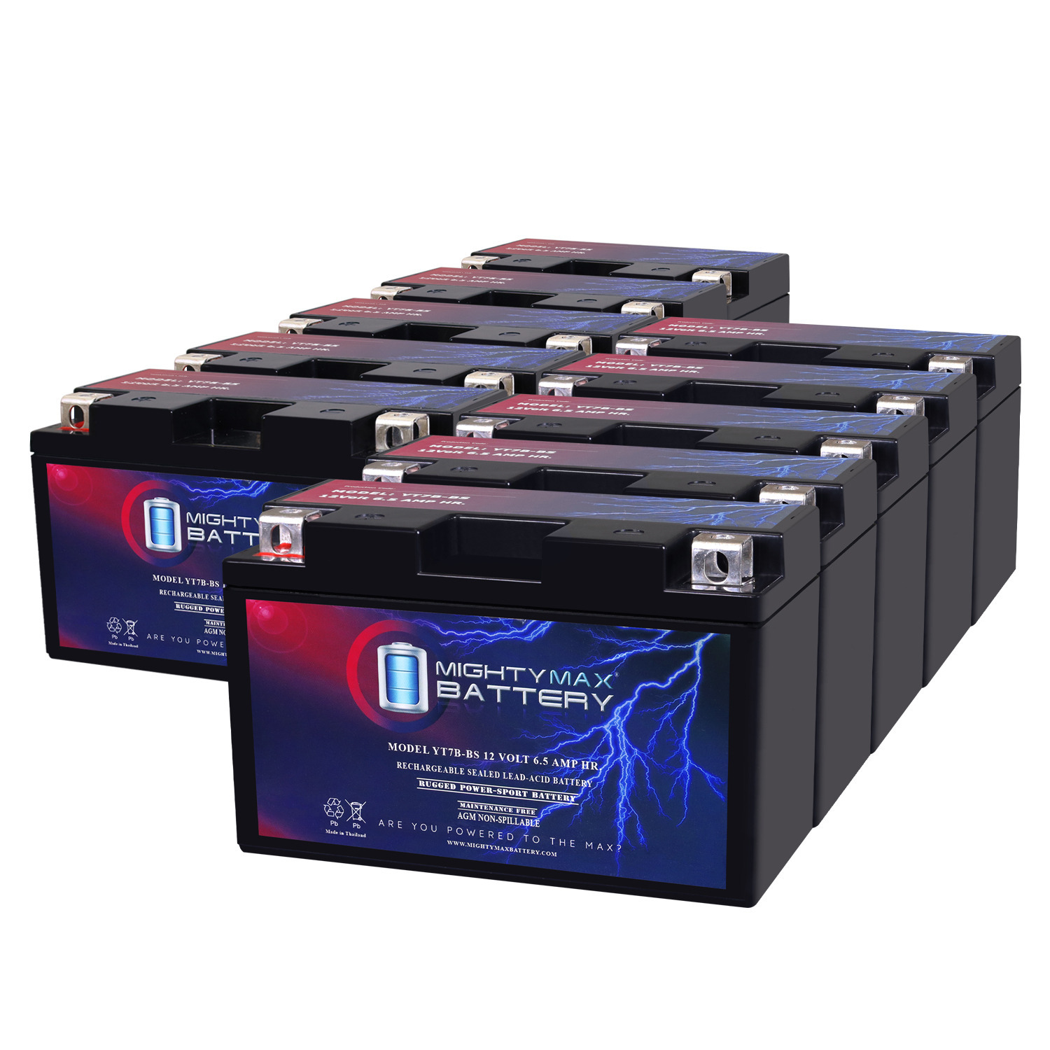 YT7B-BS 12V 6.5AH Replacement Battery compatible with Interstate YT7B-BS - 10 Pack