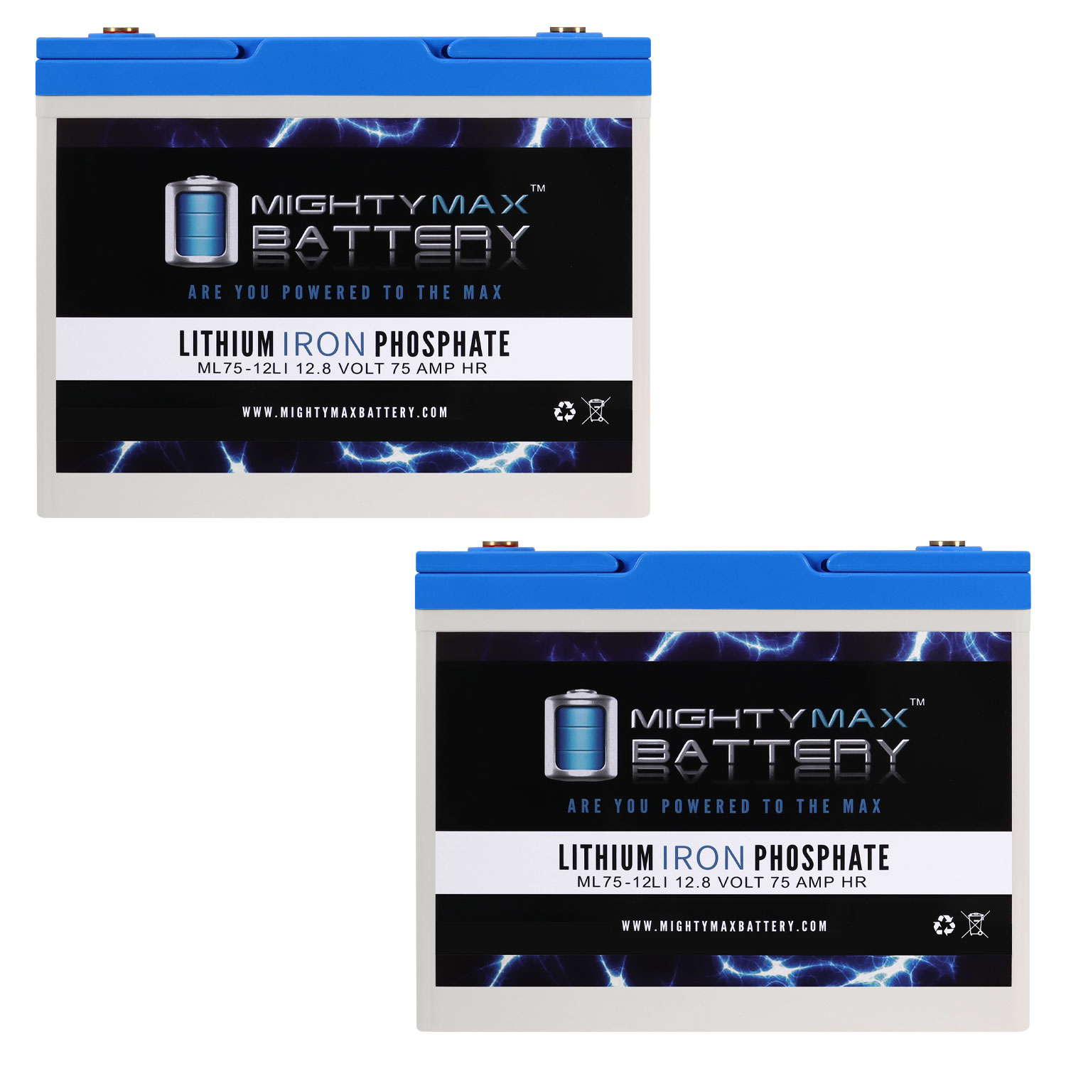 12V 75AH Lithium Replacement Battery compatible with Panasonic LC-R12V75P - 2 Pack