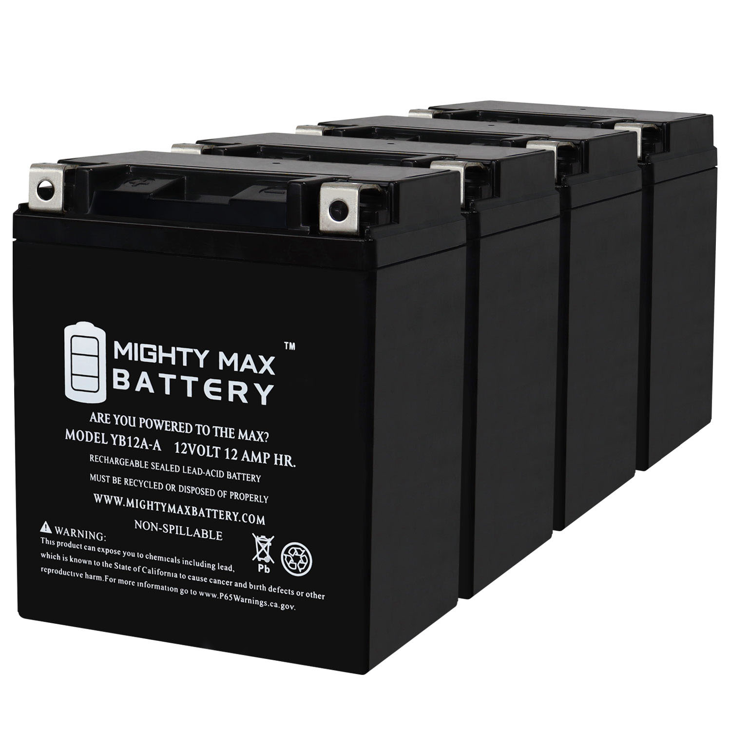 YB12A-A 12V 12AH Replacement Battery compatible with Yamaha Seca Turbo 650 81-83 - 4 Pack