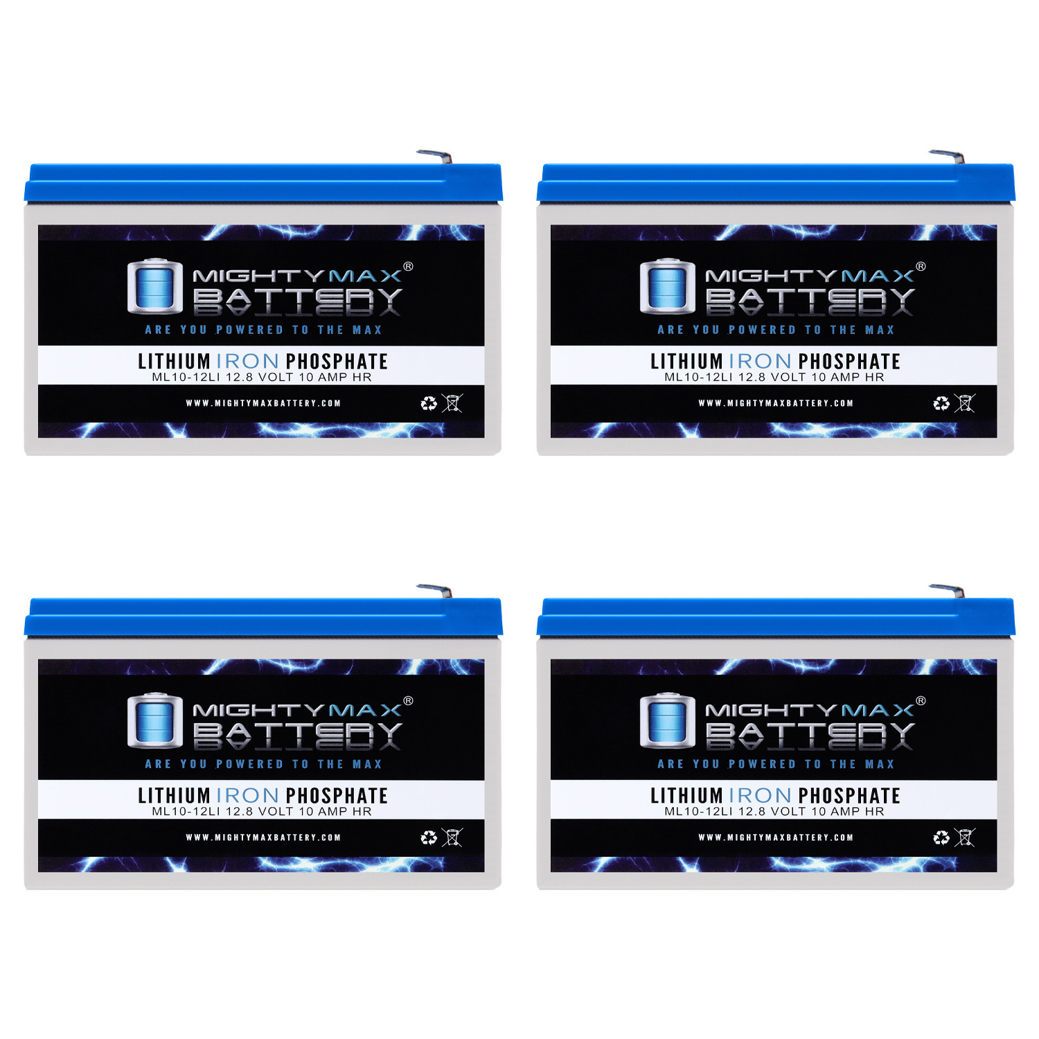 12V 10AH Lithium Replacement Battery compatible with Panasonic LC-R127R2P1VRLA - 4 Pack