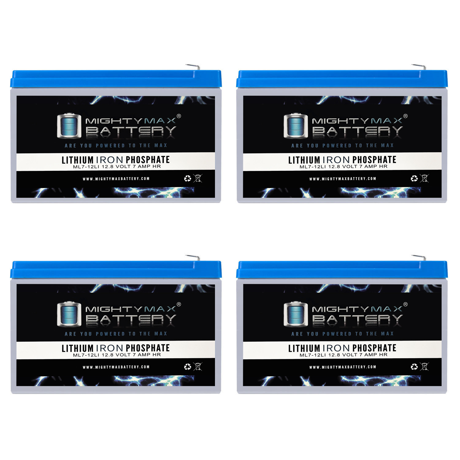 12V 7AH Lithium Replacement Battery Compatible with Panasonic LC-R127R2PU2 - 4 Pack