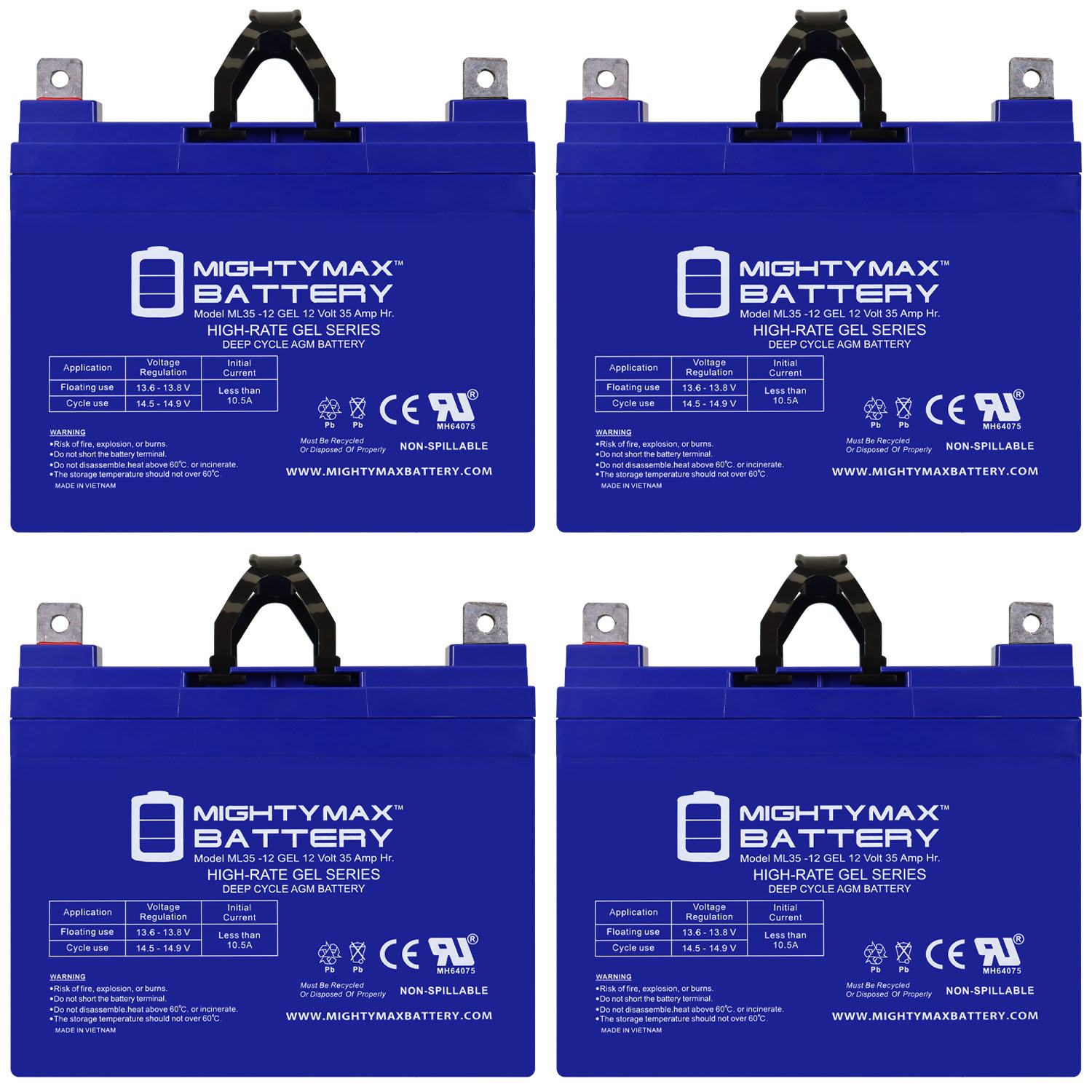 12V 35AH GEL NB Replacement Battery Compatible with Pride Mobility Shuttle Scooter - 4 Pack