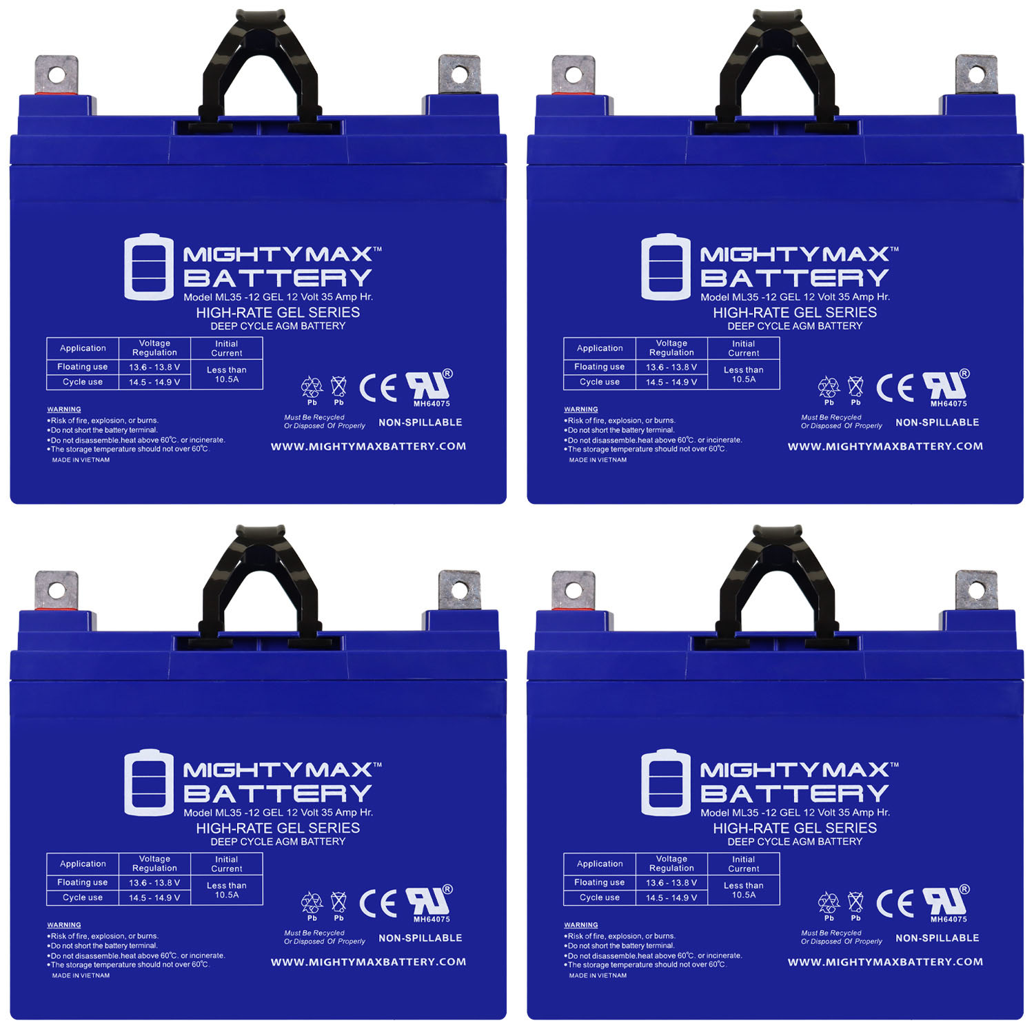 12V 35AH GEL NB Replacement Battery Compatible with Solar Energy Storage - 4 Pack