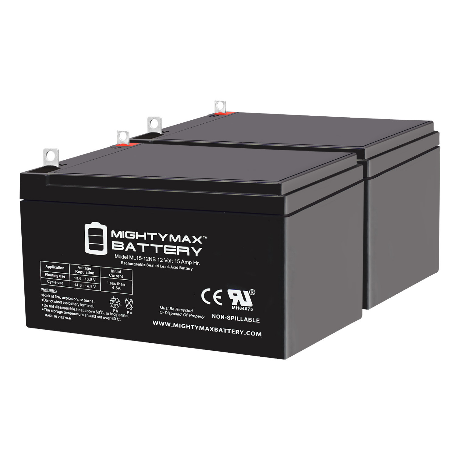 ML15-12NB 12V 15Ah Replacement Battery Compatible with UPS APC RBC6 Zeus PC12-12 - 2 Pack