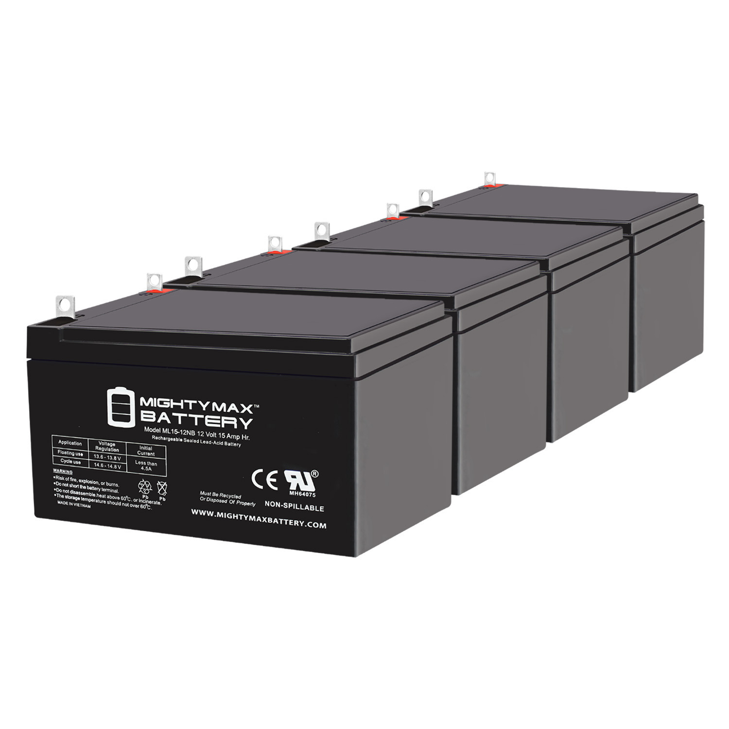 ML15-12NB 12V 15Ah Replacement Battery Compatible with APC Back-UPS ES 750VA Broadband BE750BB - 4 Pack