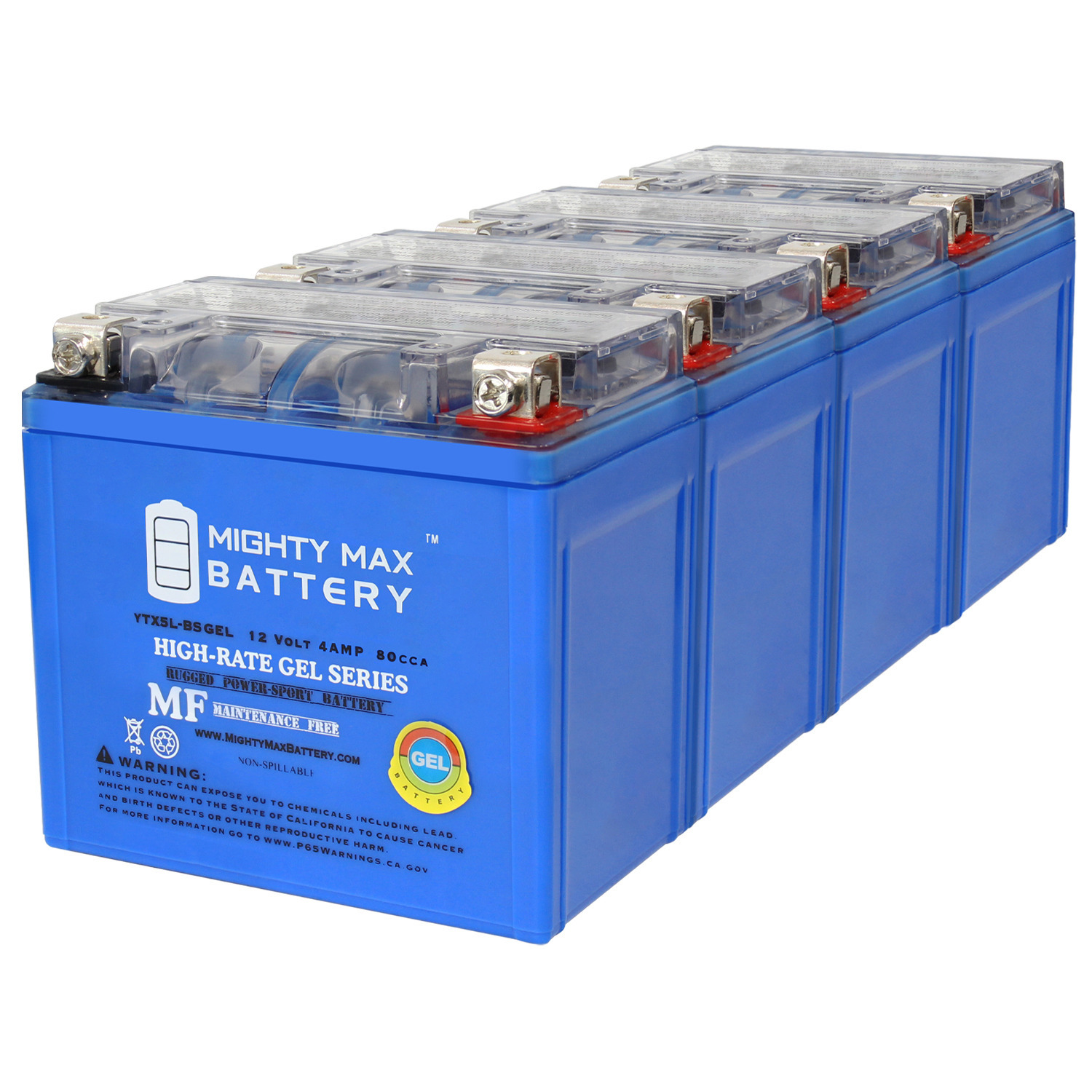 YTX5L-BS GEL Replacement Battery Compatible with Yamaha GTX-5Lbs0-00-00 - 4 Pack