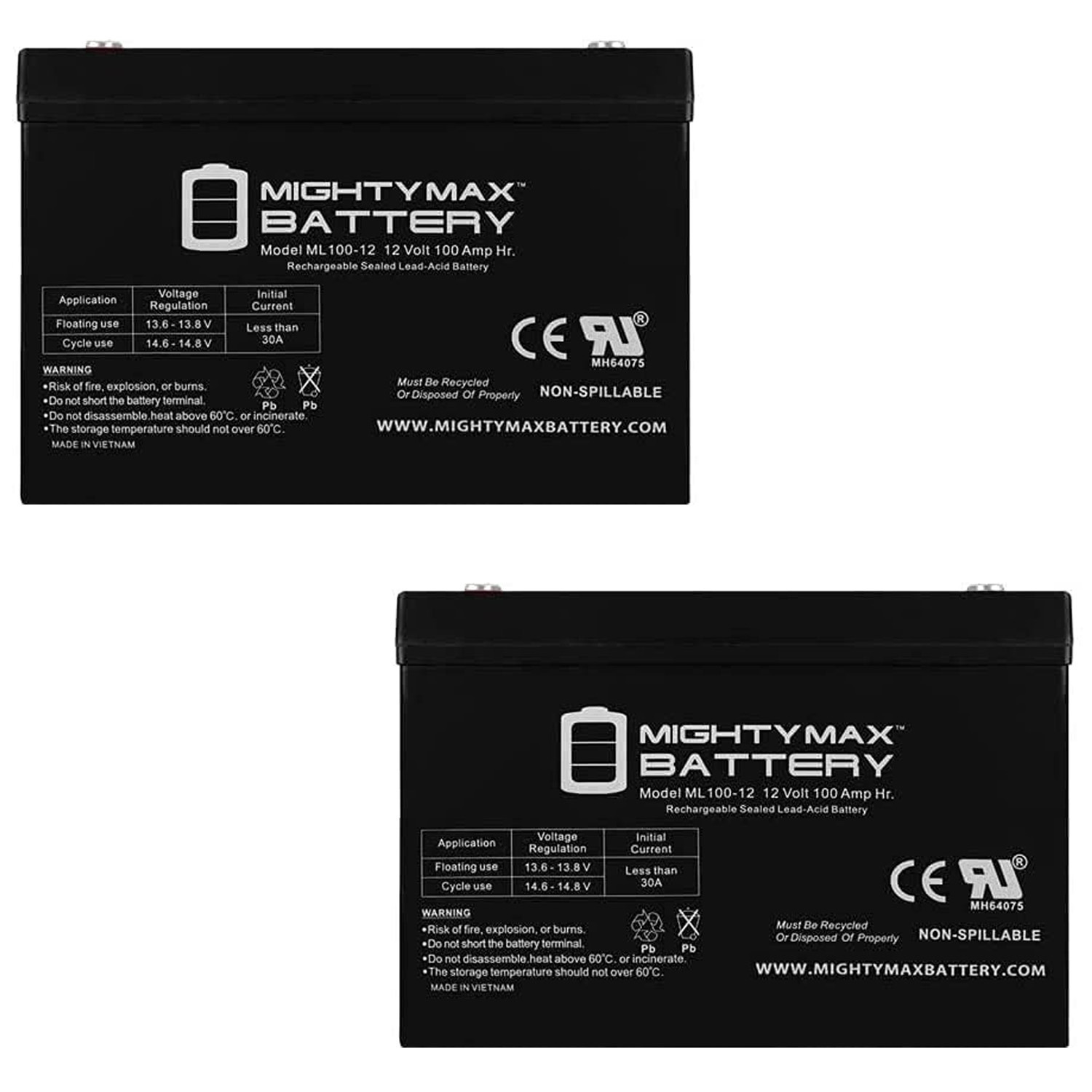 12V 100Ah SLA Replacement Battery Compatible with M6 Victron Energy - 2 Pack