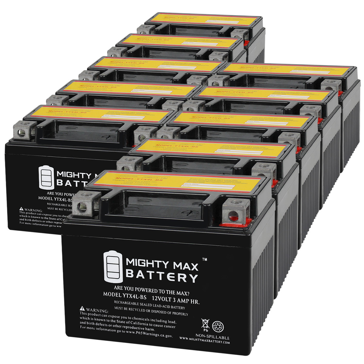 YTX4L-BS SLA Replacement Battery Compatible with Yamaha TTR125E/LE Electric Start 23 - 10 Pack