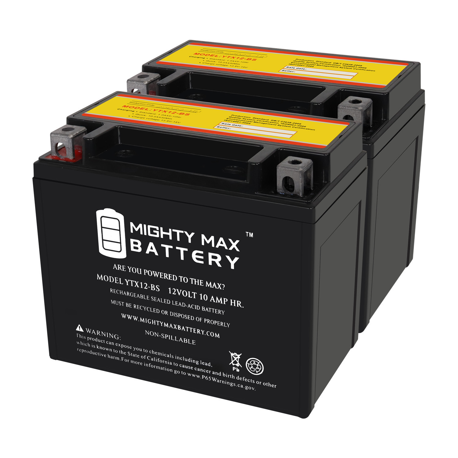 YTX12-BS 12V 10Ah Replacement Battery Compatible with Kawasaki W800 Cafe 23 - 2 Pack