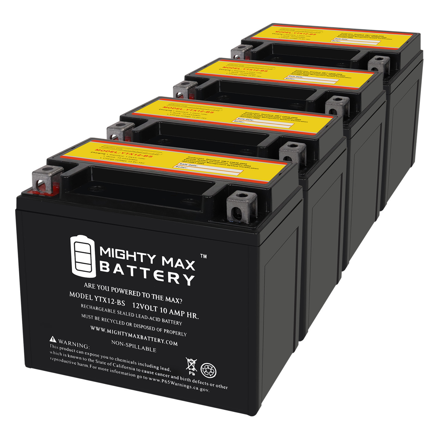 YTX12-BS 12V 10Ah Replacement Battery Compatible with Kawasaki W800 Cafe 23 - 4 Pack