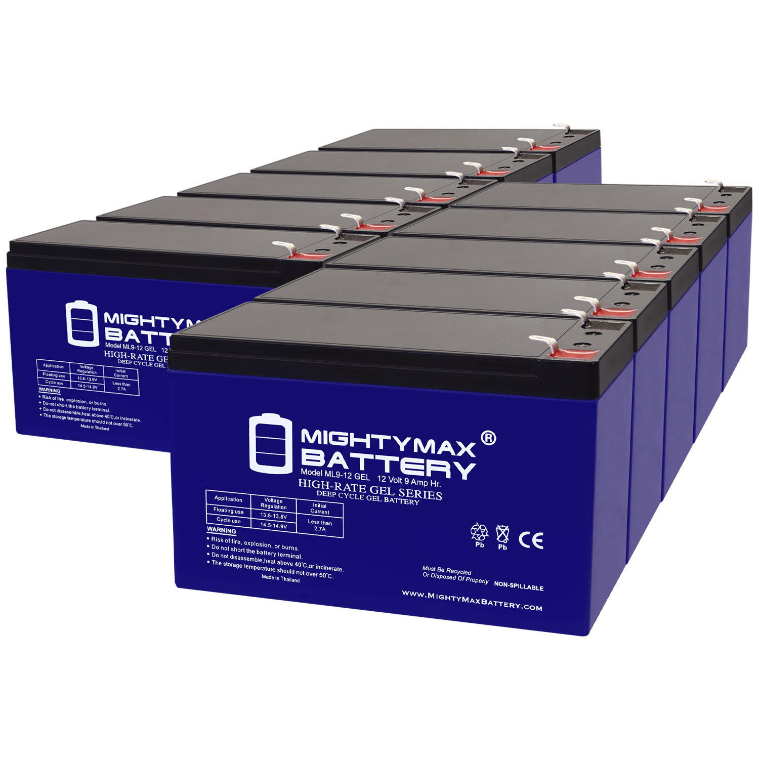 12V 9AH GEL F2 Replacement Battery Compatible with APC UPS Power Backup Systems - 10 Pack