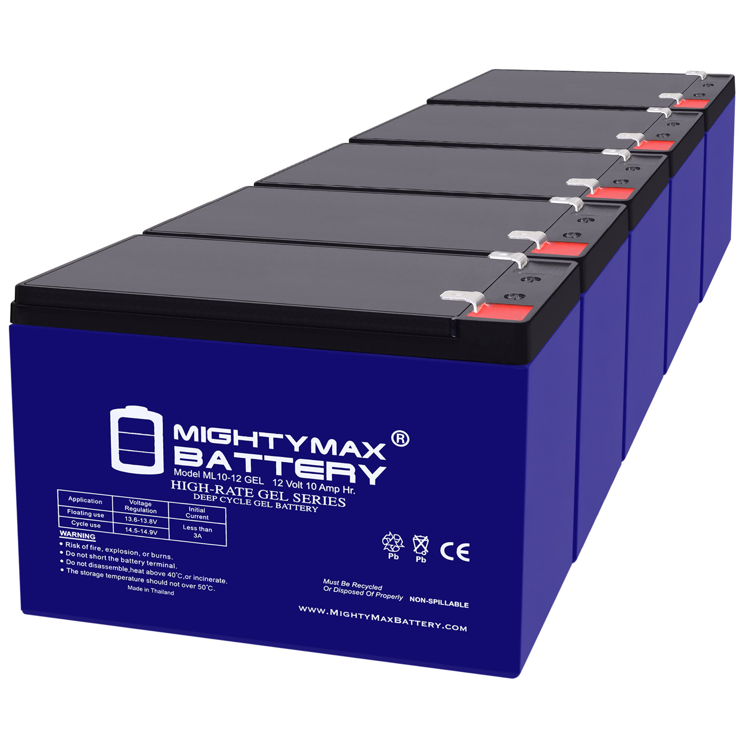 12V 10AH GEL F2 Replacement Battery Compatible with Embassy 12CE10 - 5 Pack