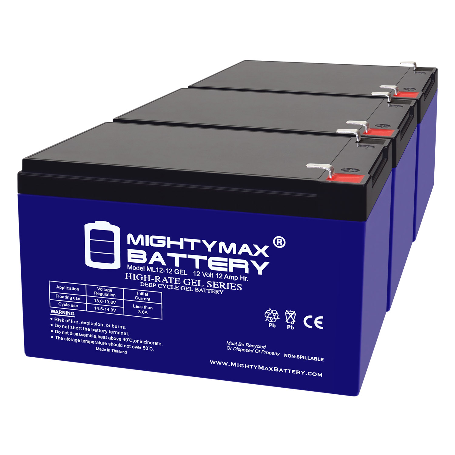 12V 12AH GEL F2 Replacement Battery Compatible with CSB HR1251WF2, HR 1251W F2 - 3 Pack