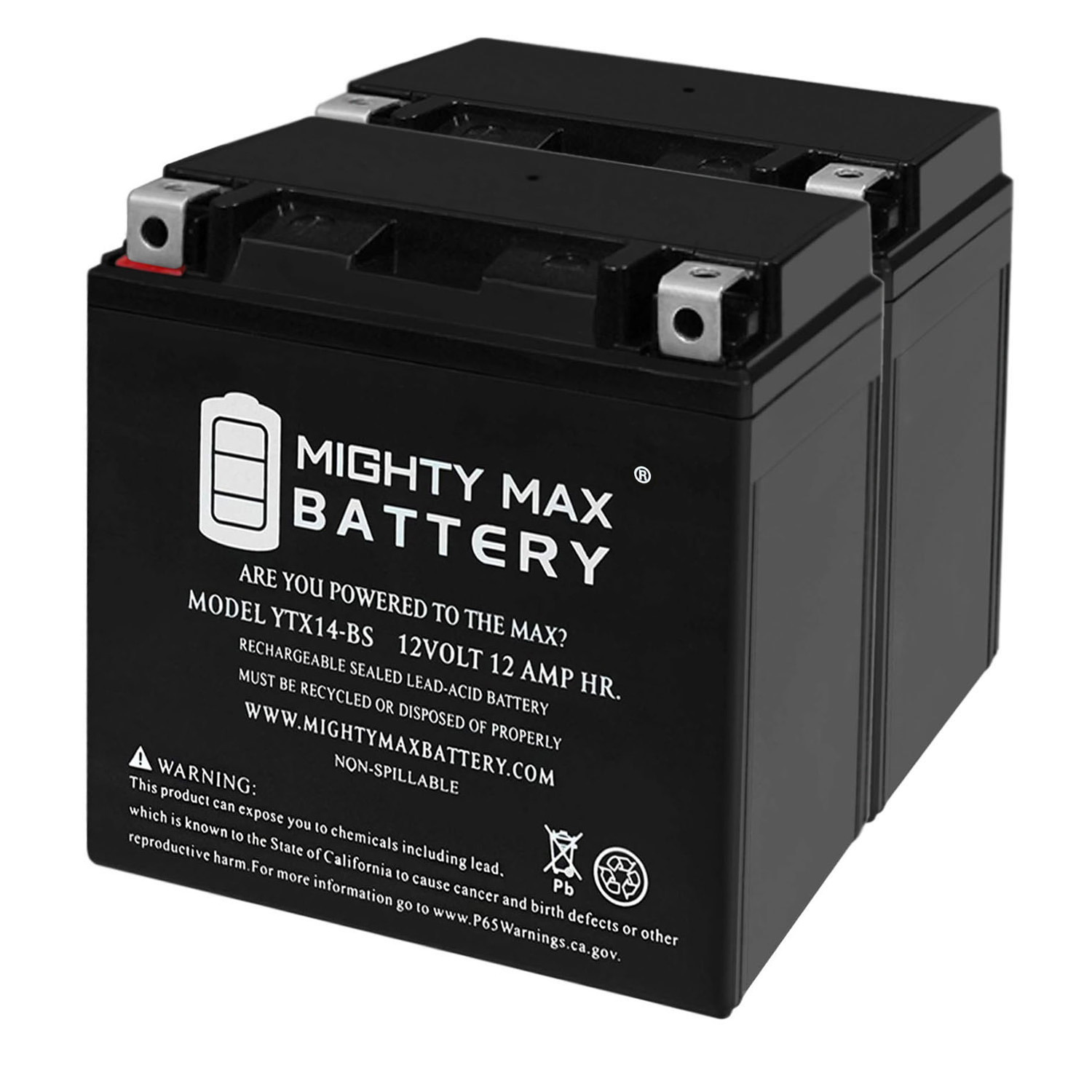 YTX14-BS Replacement Battery Compatible with UTV, 4 Wheeler - 2 Pack