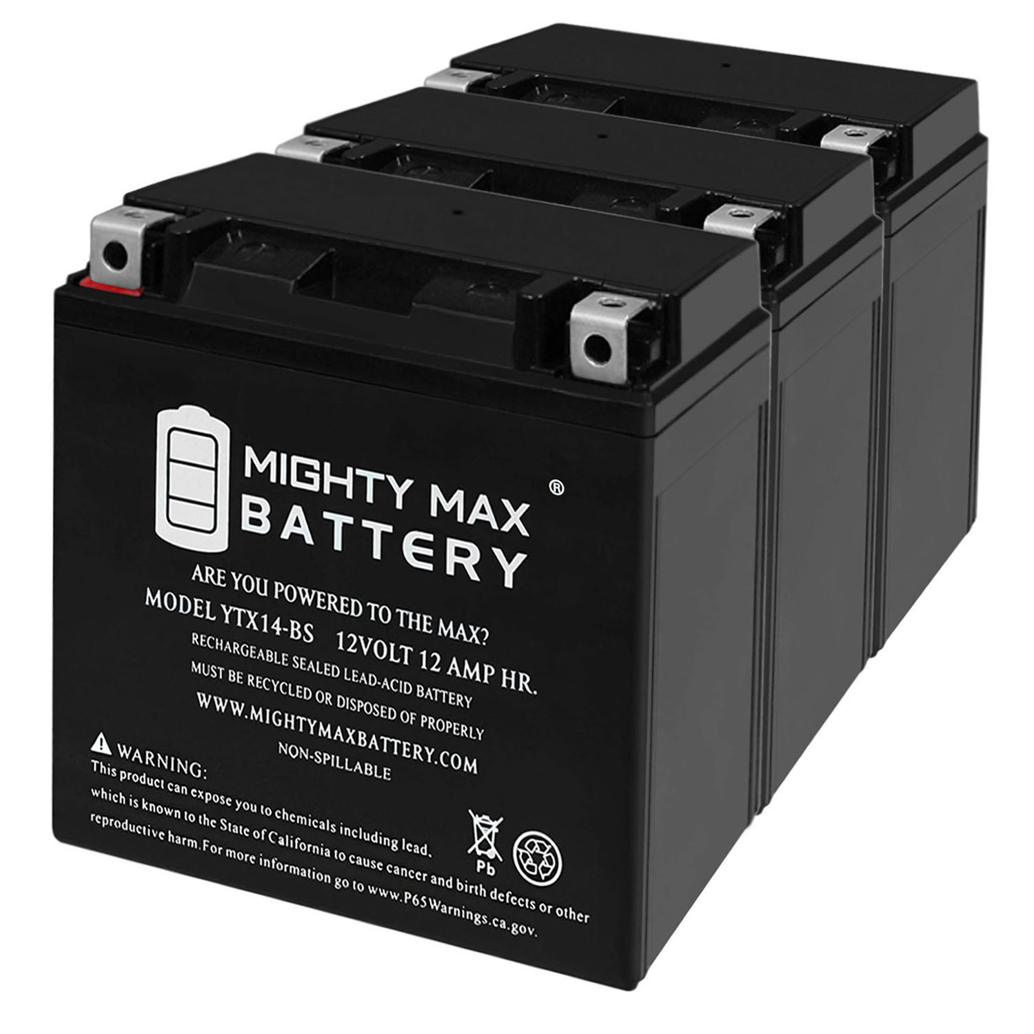 YTX14-BS Replacement Battery Compatible with UTV, 4 Wheeler - 3 Pack