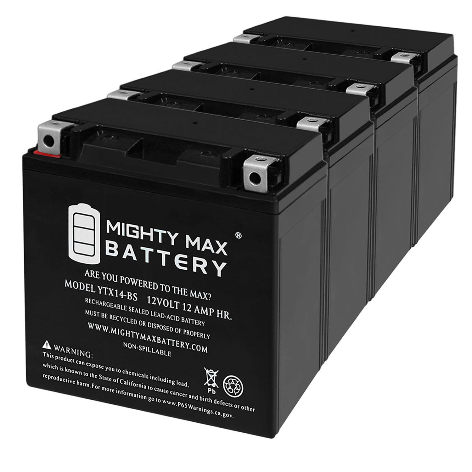 YTX14-BS Replacement Battery Compatible with UTV, 4 Wheeler - 4 Pack