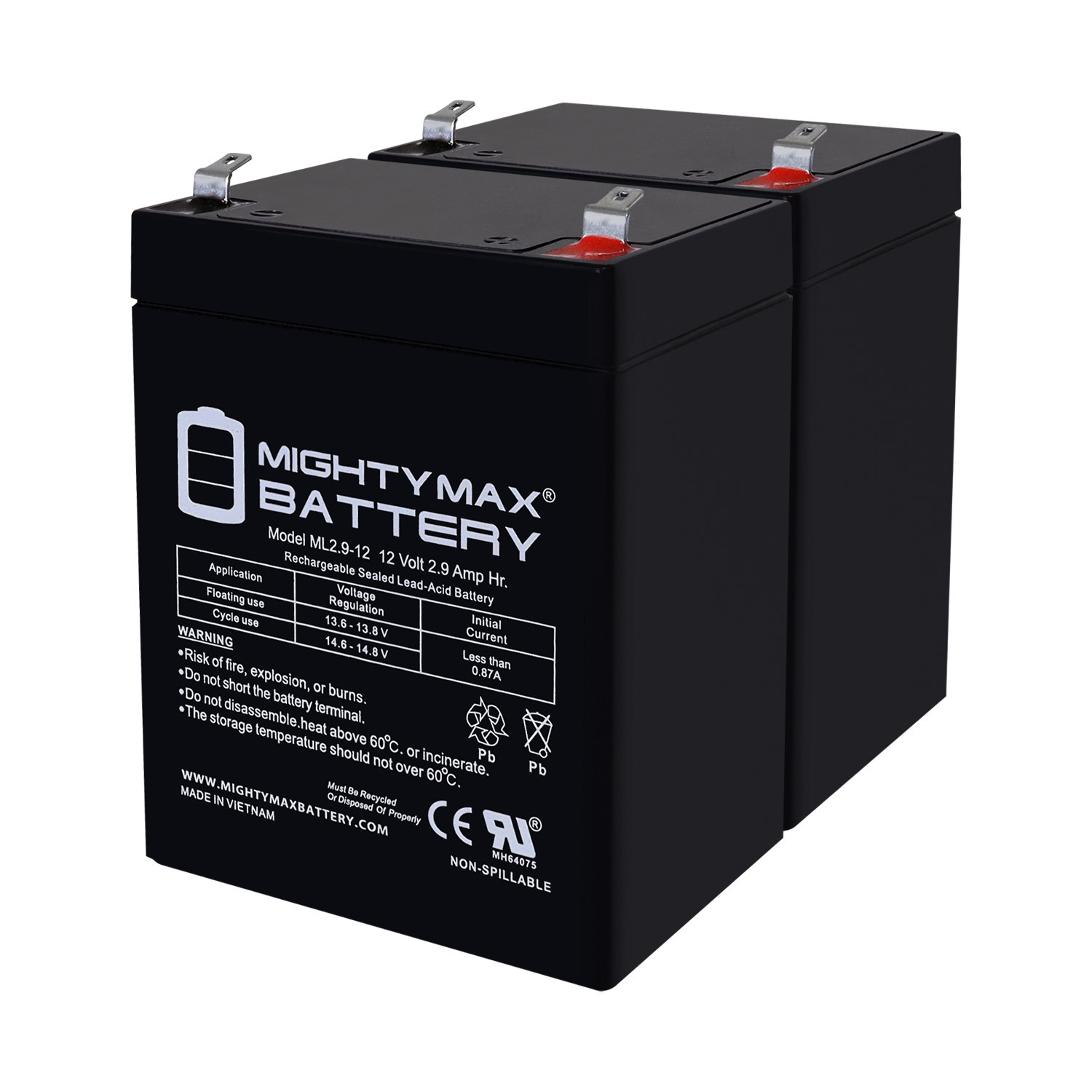 12V 2.9AH F1 SLA Replacement Battery Compatible With Vision CP1229 - 2 Pack