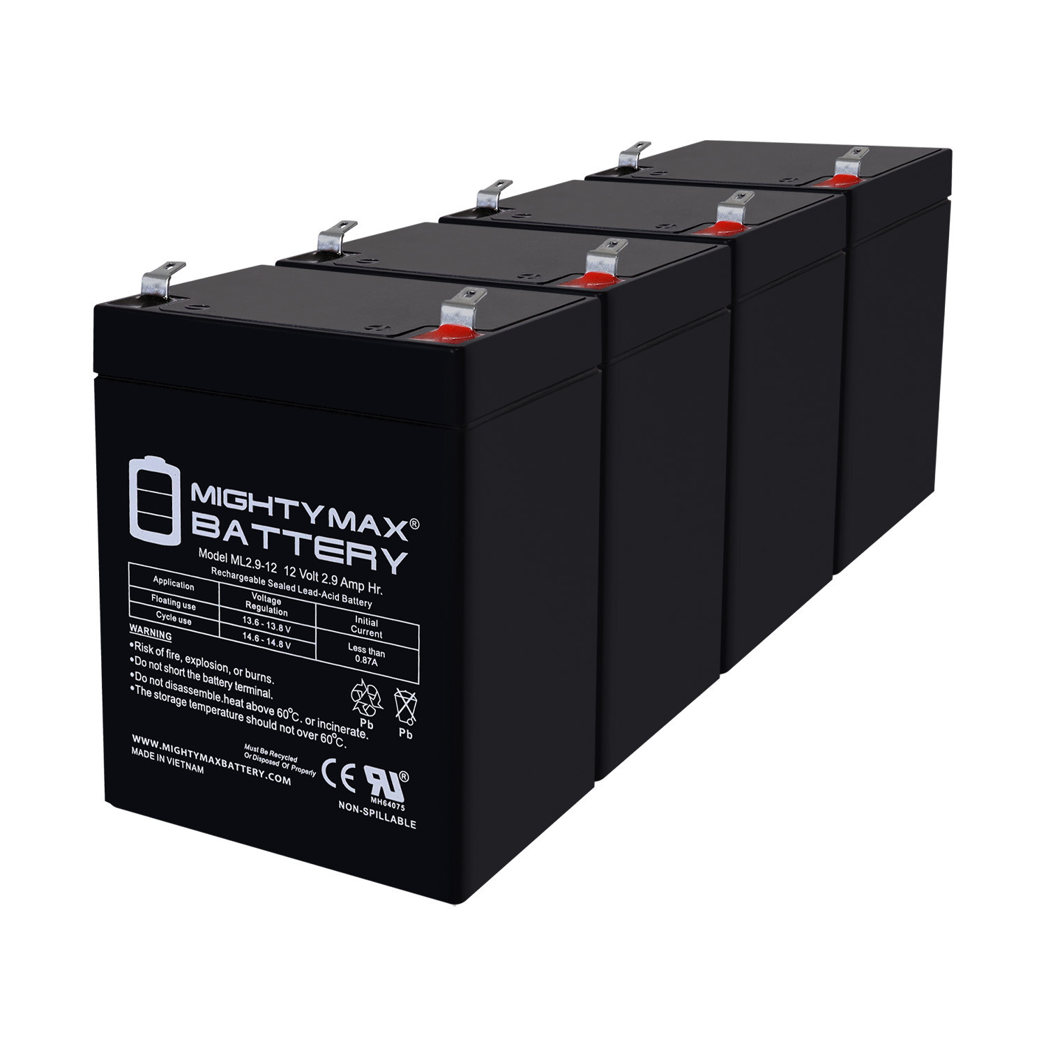 12V 2.9AH F1 SLA Replacement Battery Compatible With ES2.9-12 PC2.9-12L UB1229T - 4 Pack