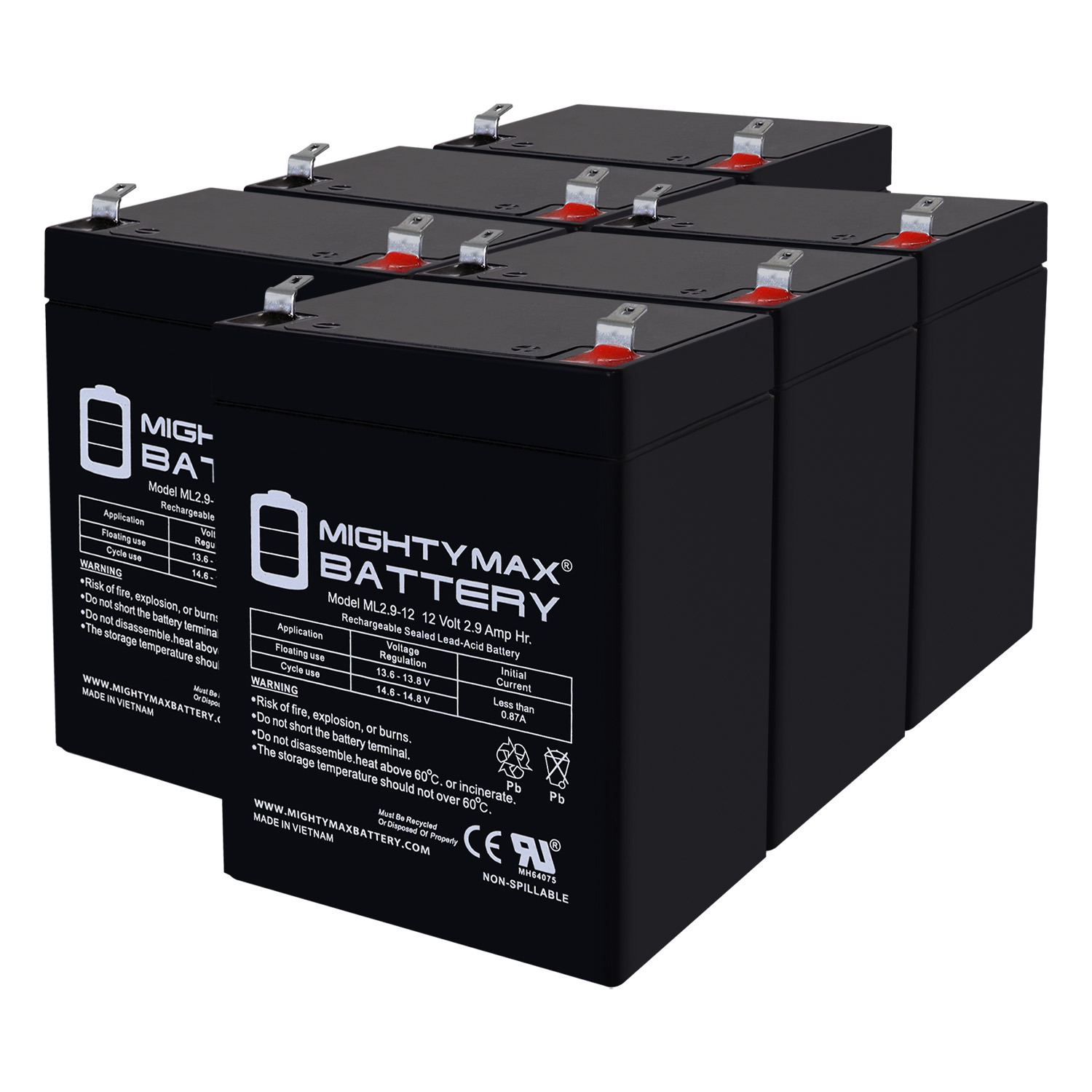 12V 2.9AH F1 SLA Replacement Battery Compatible With NPP NP12-2.9 - 6 Pack