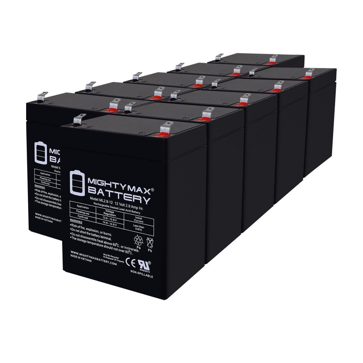 12V 2.9AH F1 SLA Replacement Battery Compatible With ES2.9-12 PC2.9-12L UB1229T - 10 Pack