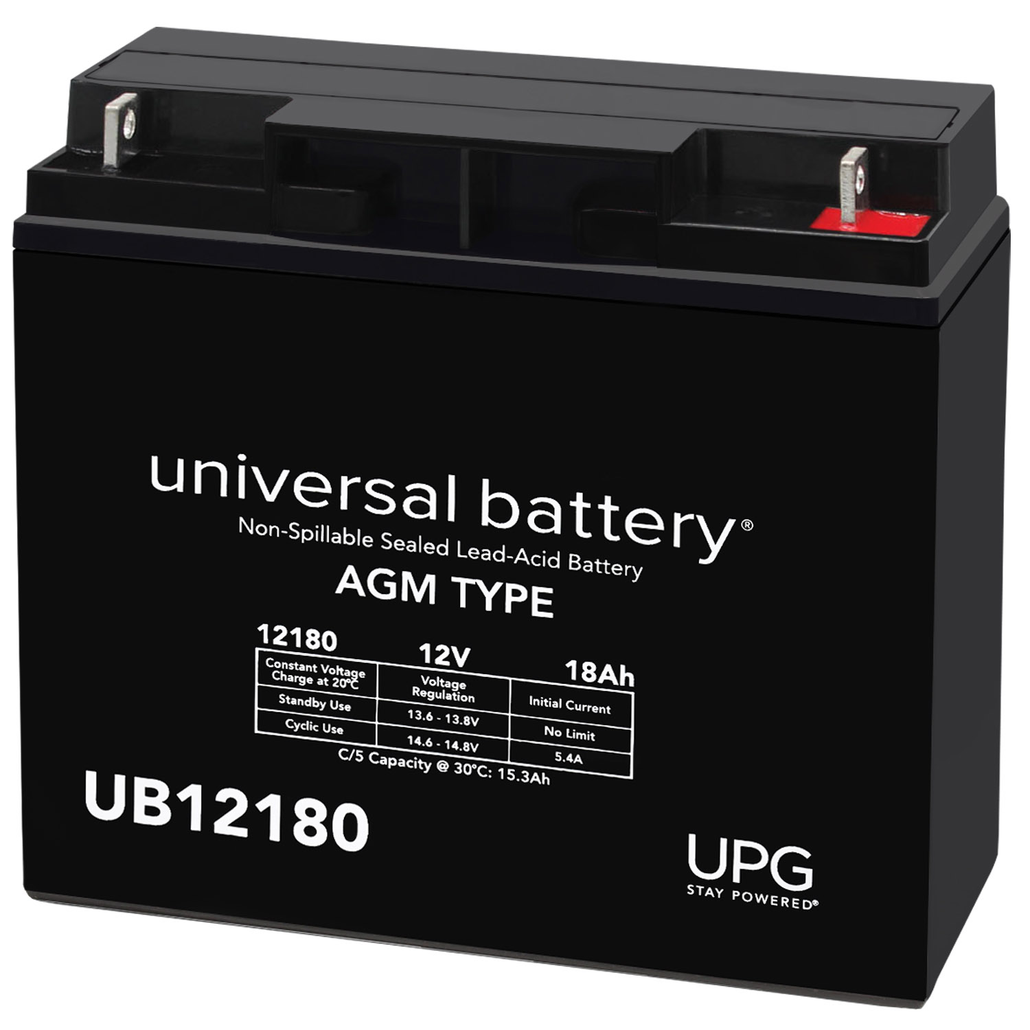 Universal UB12180ALT4 12V / 18Ah Sealed Lead Acid Battery with Nut and 