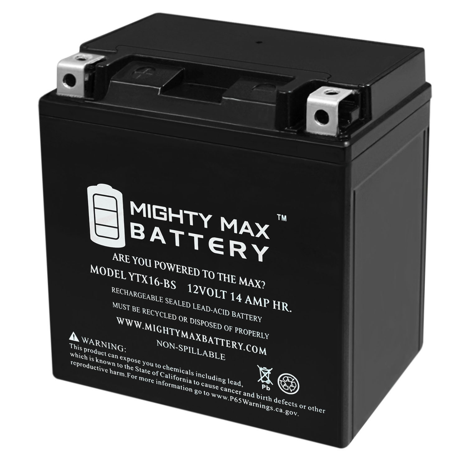 YTX16-BS -12 Volt 14 AH, 230 CCA, Rechargeable Maintenance Free SLA AGM Motorcycle Battery - YTX16-BS